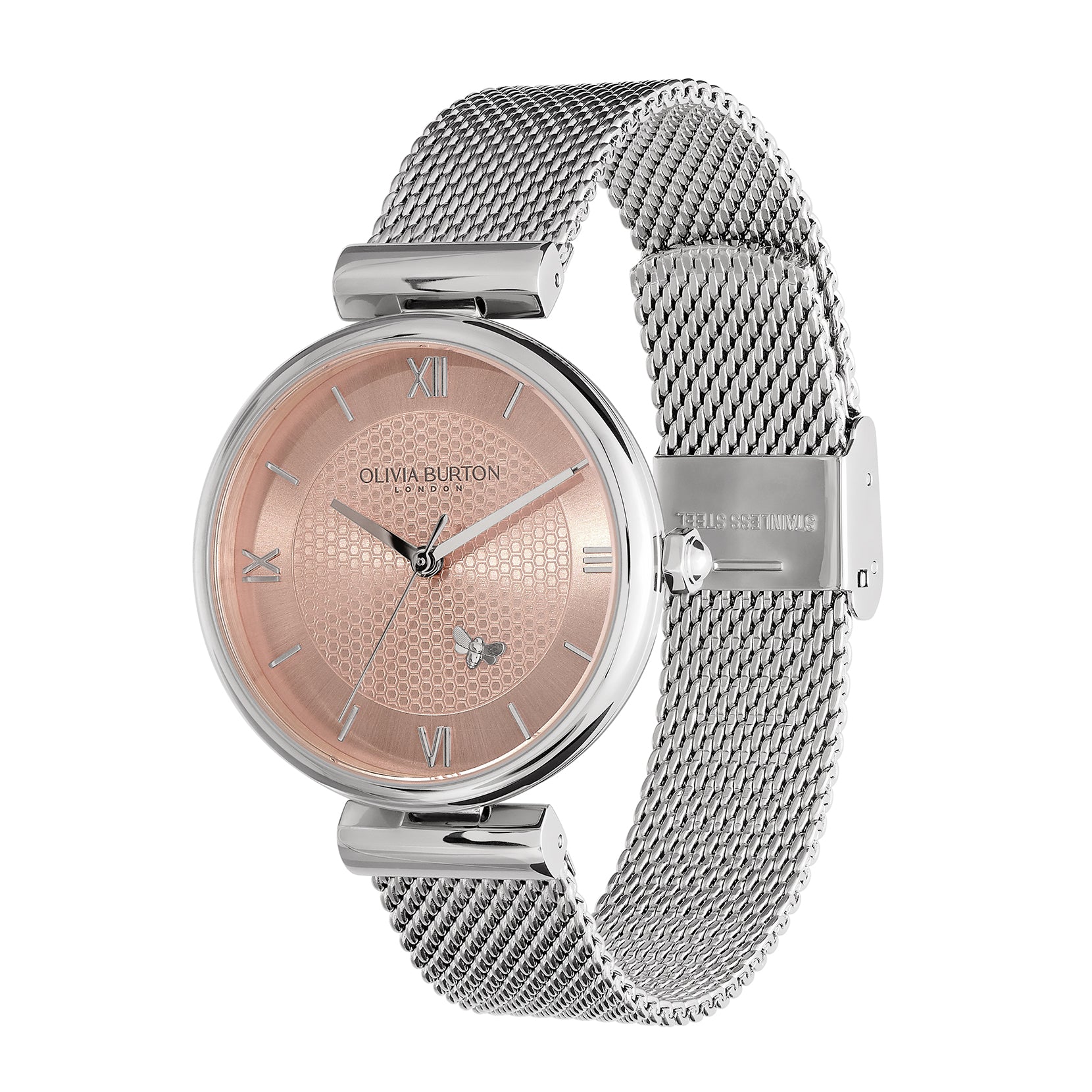 Ladies 36mm Minima Bee T-Bar Blush & Silver Mesh Watch (24000095)