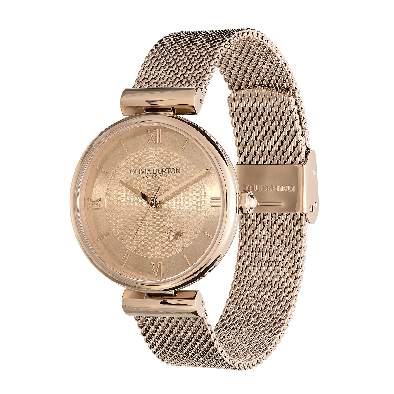 Ladies 36mm Minima Bee T-Bar Carnation Gold Mesh Watch (24000097)