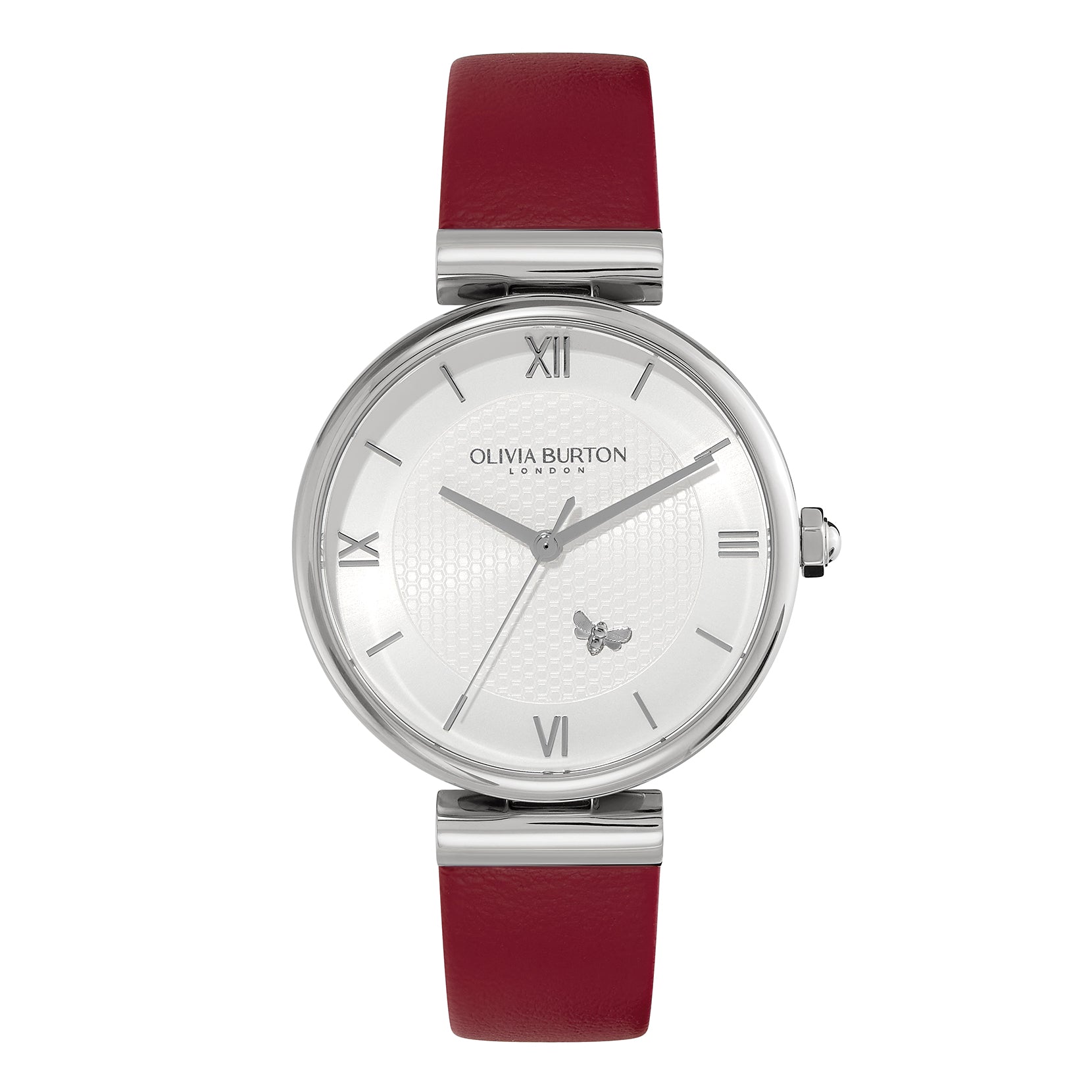 Ladies 36mm Minima Bee T-Bar Silver & Cranberry Leather Strap Watch (24000098).