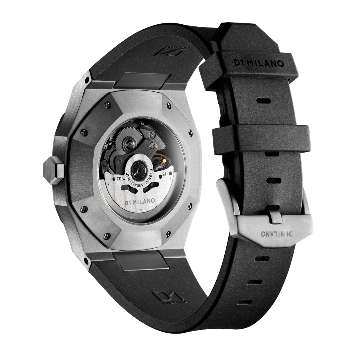 Men's Skeleton Rubber Gun Metal Watch D1-S-SKRJ02 D1 Milano