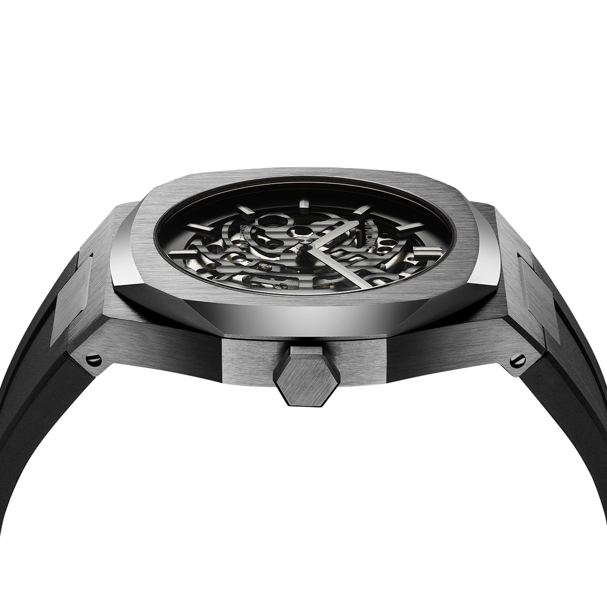 Men's Skeleton Rubber Gun Metal Watch D1-S-SKRJ02 D1 Milano