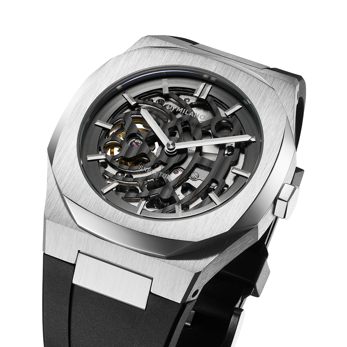 Men's Skeleton Rubber Silver Watch D1-S-SKRJ01 D1 Milano