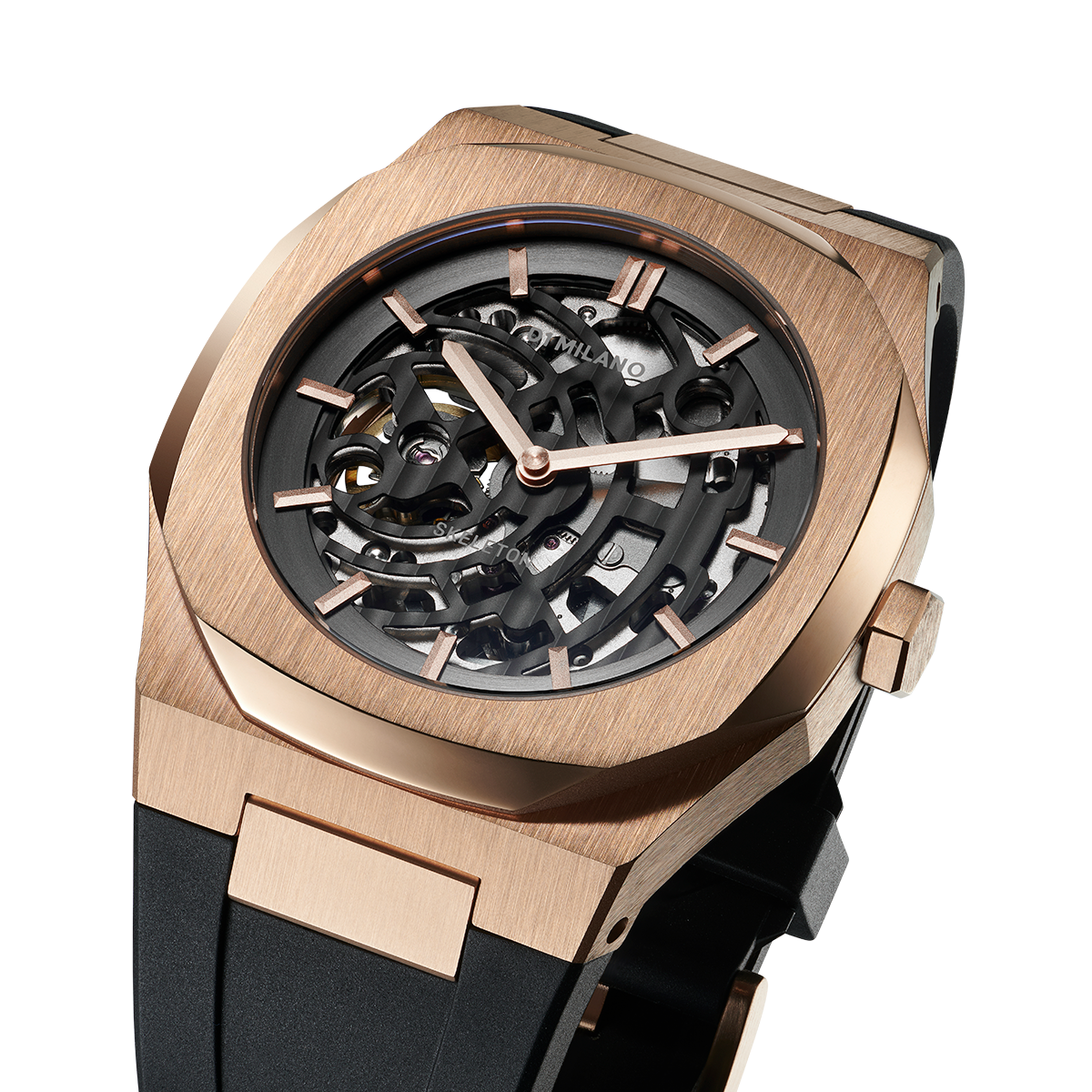 Men's Skeleton Rubber Rose Gold Watch D1-S-SKRJ03 D1 Milano