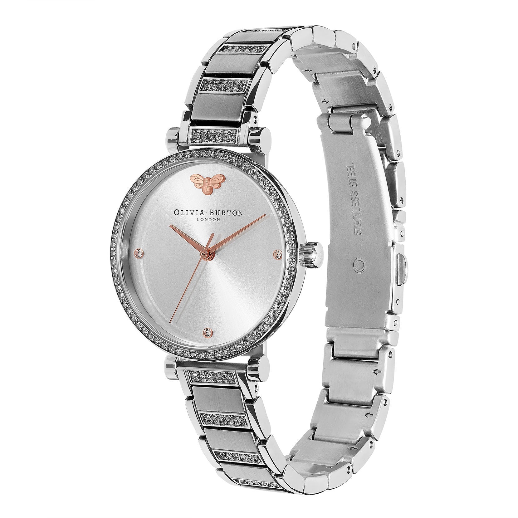 Belgrave 32mm Tbar Grey & Silver Bracelet Watch 24000001 Olivia Burton