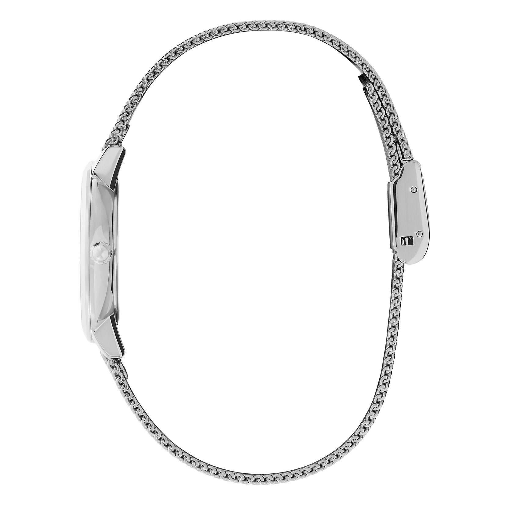 Bee Ultra Slim Metallic White & Silver Mesh Watch 24000021 Olivia Burton