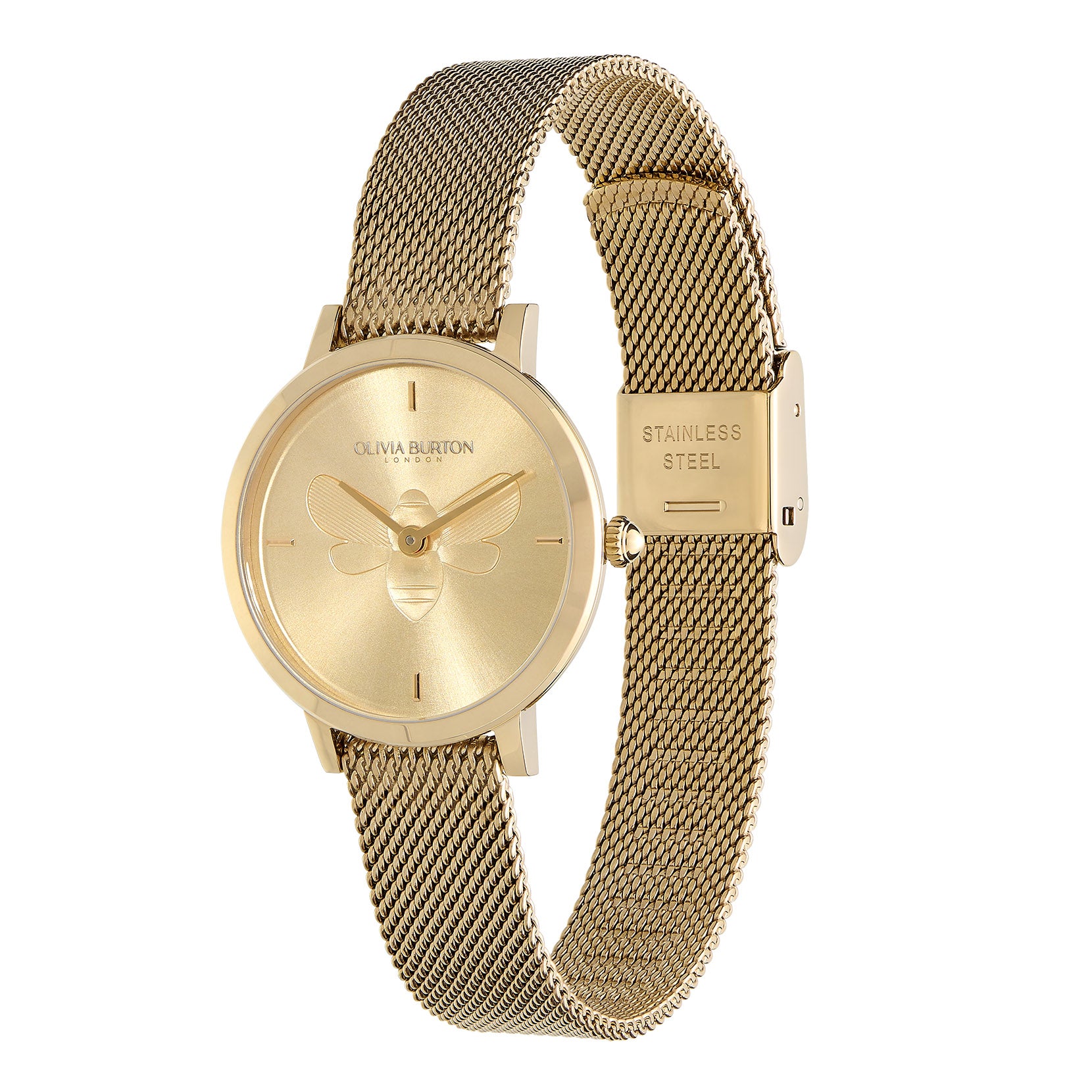 Bee Ultra Slim Gold Mesh Watch 24000022 Olivia Burton
