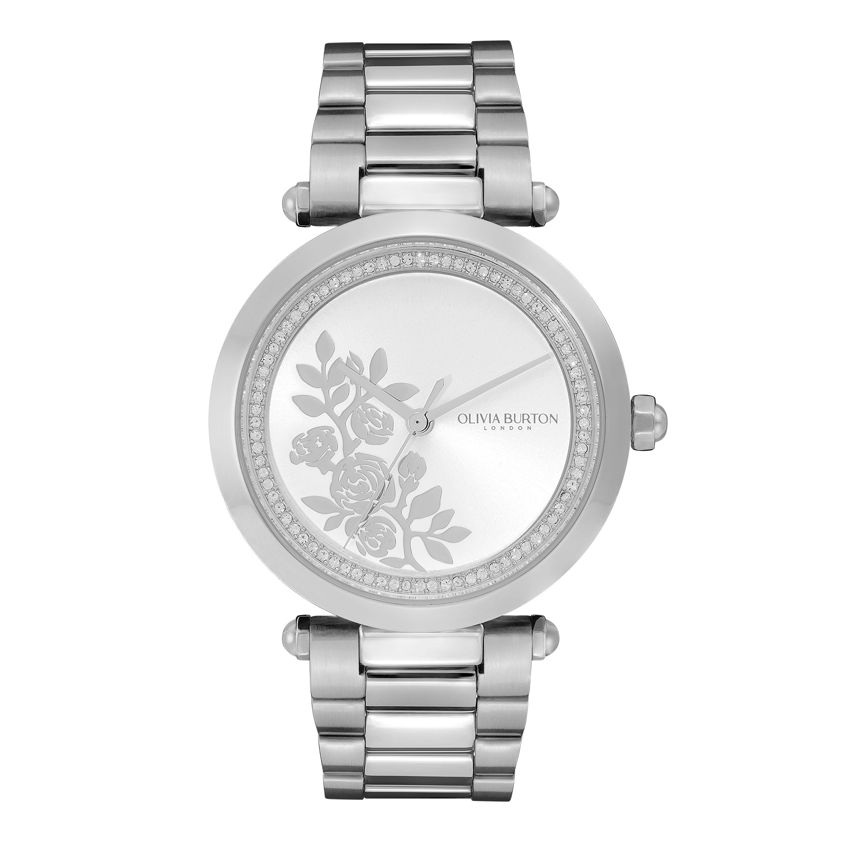 Floral T-Bar White & Silver Bracelet Watch 24000042 Olivia Burton