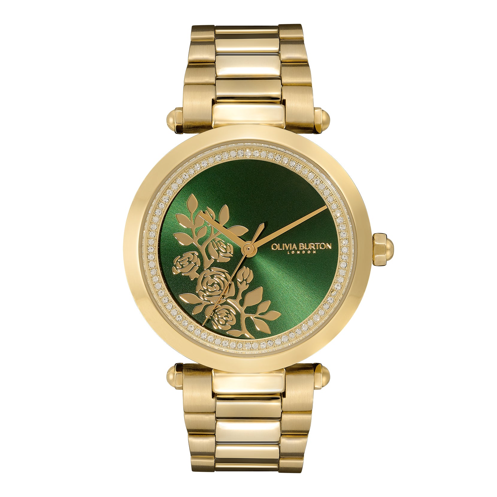 Floral T-Bar Green & Gold Bracelet Watch 24000043 Olivia Burton