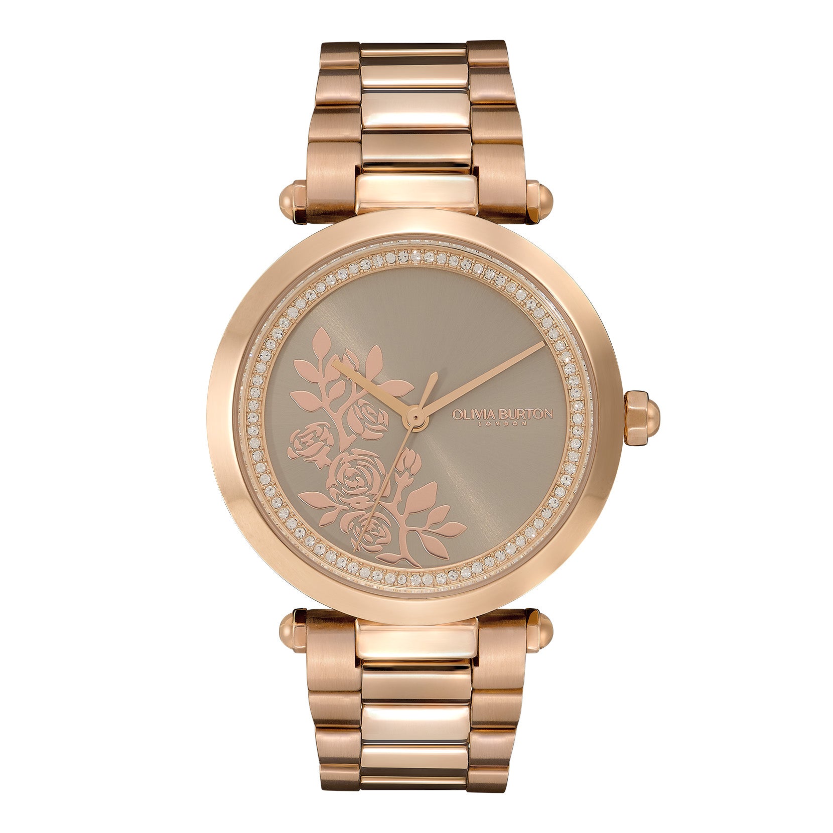 Floral T-Bar Grey & Carnation Gold Bracelet Watch 24000044 Olivia Burton