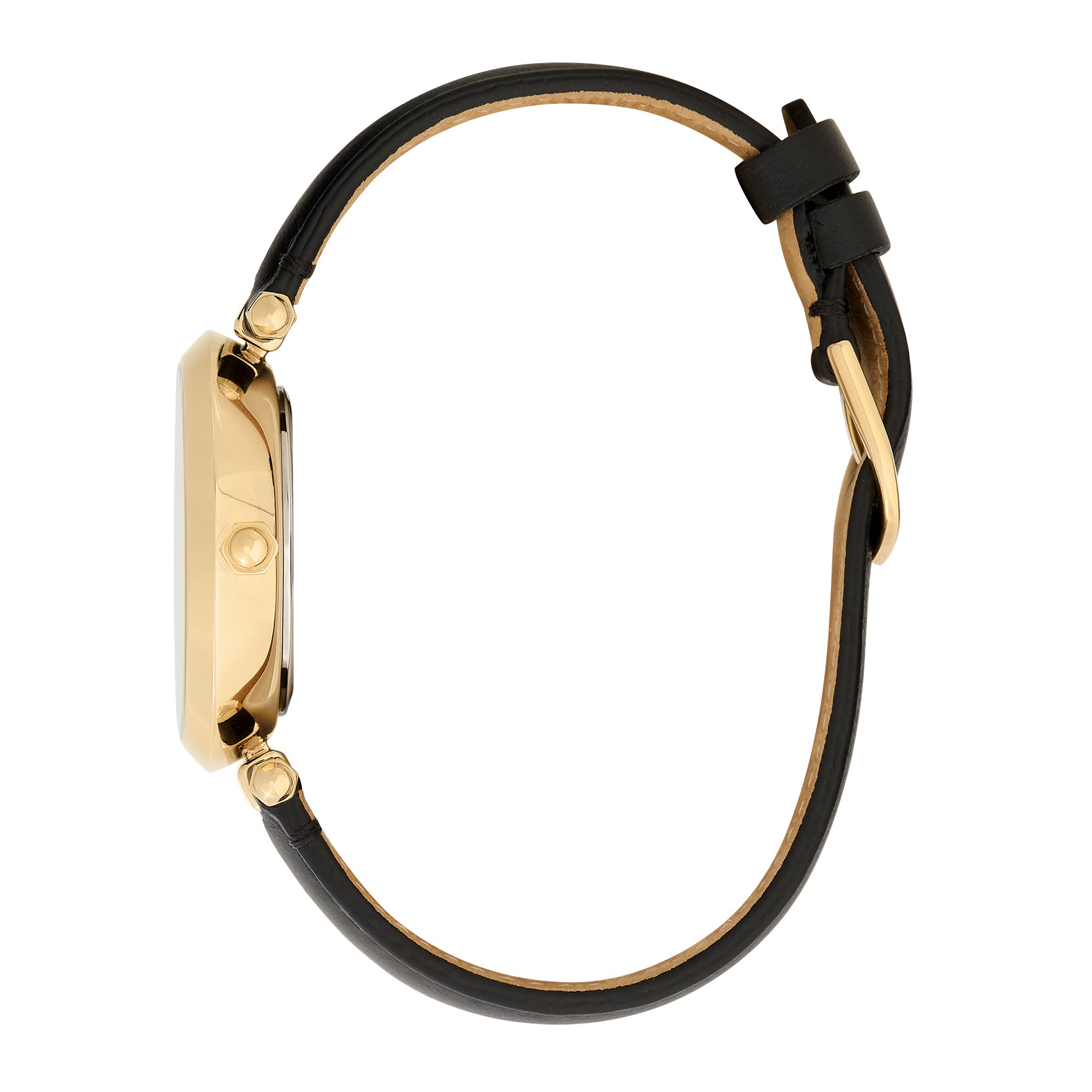 Floral T-Bar Black & Gold Leather Strap Watch 24000064 Olivia Burton