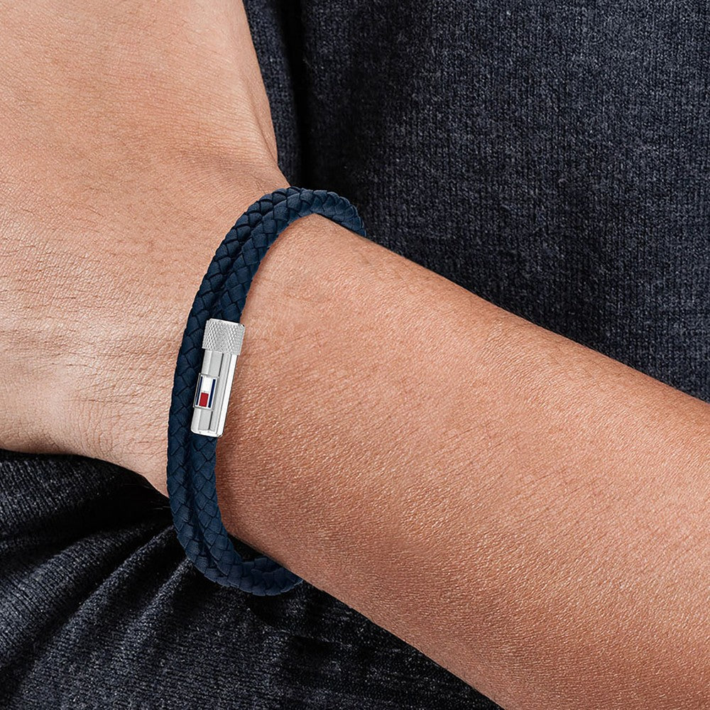 Men's Double Wrap Blue Leather Bracelet 2790264S Tommy Hilfiger Jewelry