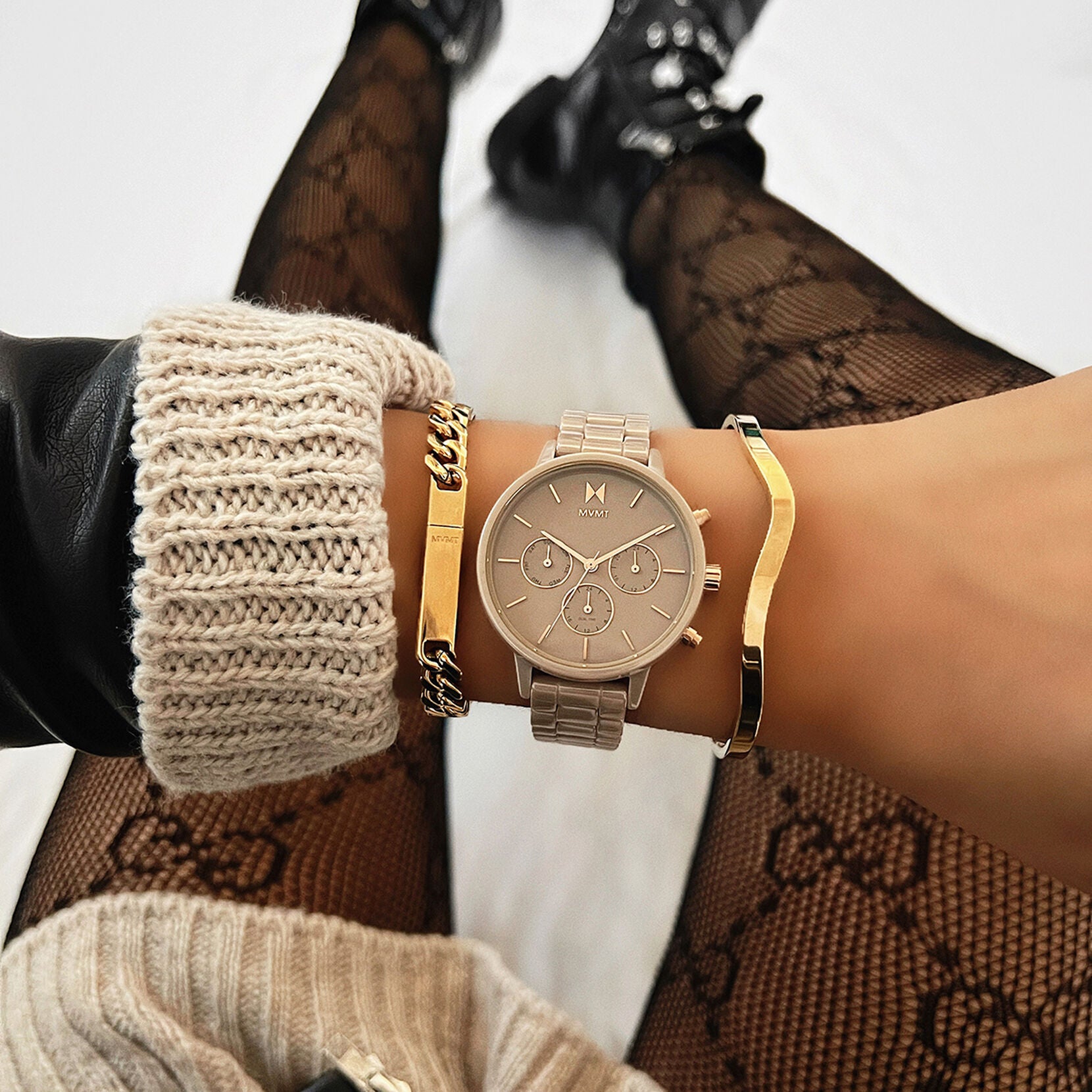 Ladies Cashmere Taupe Ceramic Nova Watch 28000202-D MVMT