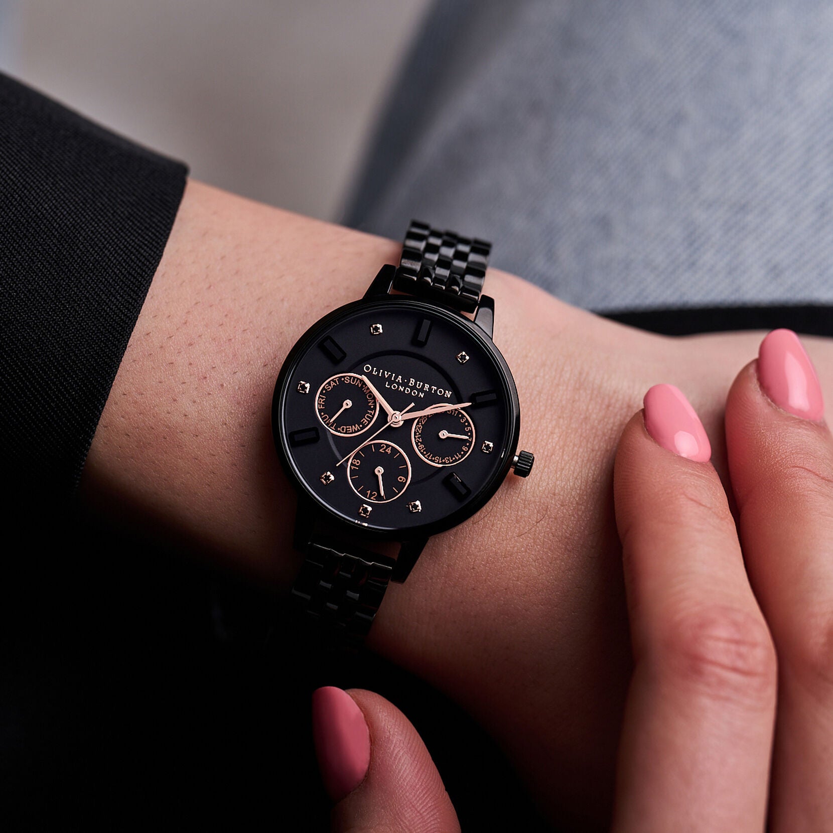 Classic Multifunction Demi Dial Rose Gold & Black Magic Watch OB16CG101 Olivia Burton