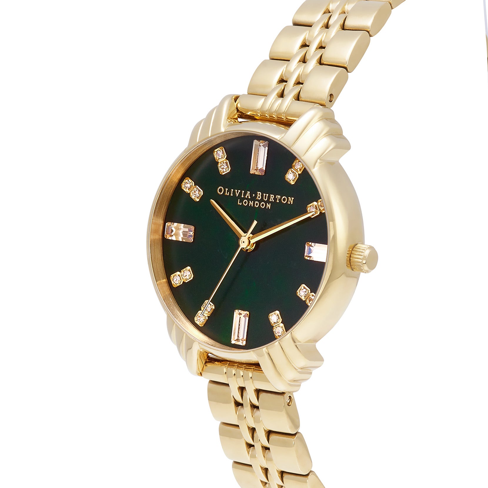 Art Deco Midi Dial Emerald Green & Gold Bracelet Watch OB16DC02 Olivia Burton