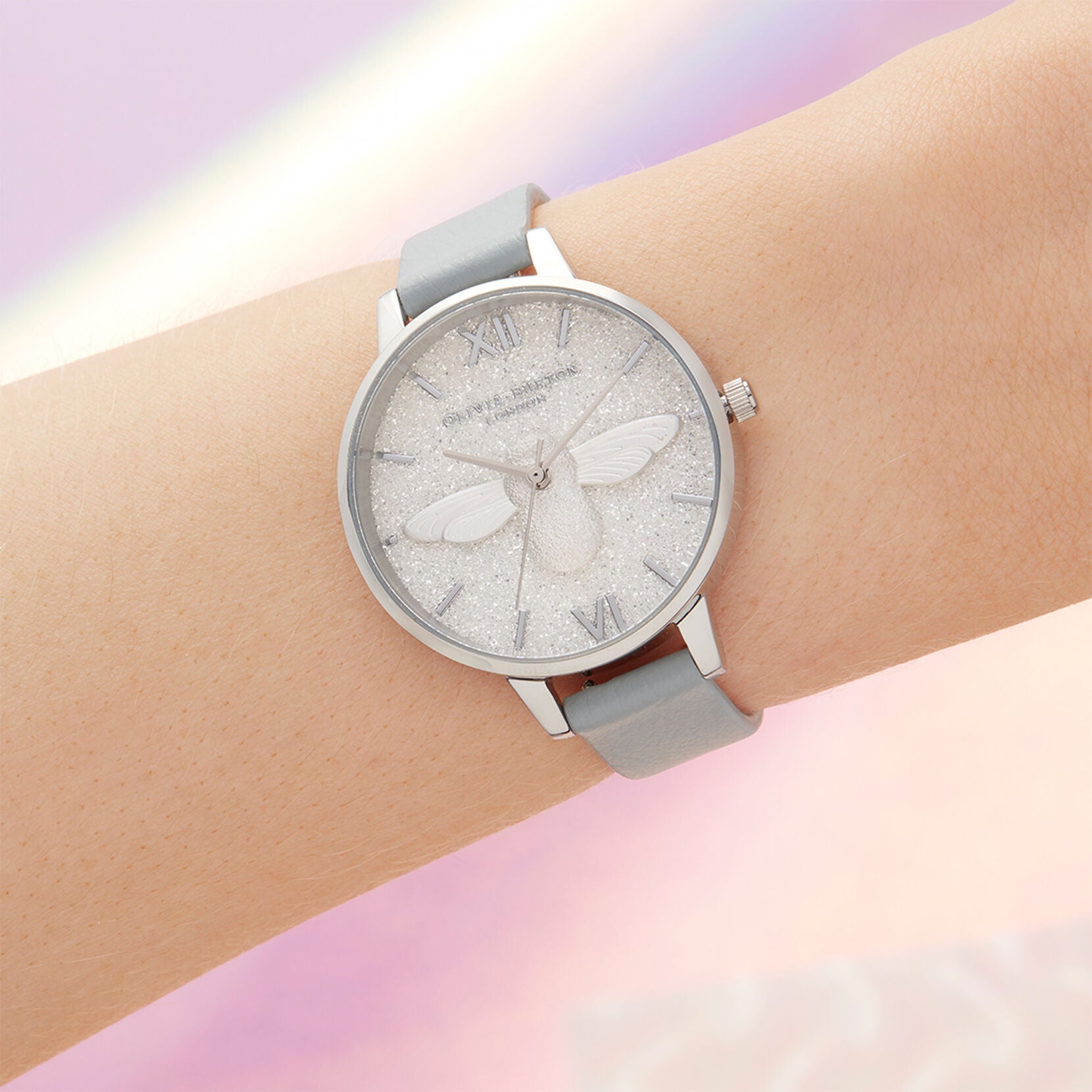 Glitter 3D Bee, Eco Light Grey & Silver OB16GD52 Olivia Burton