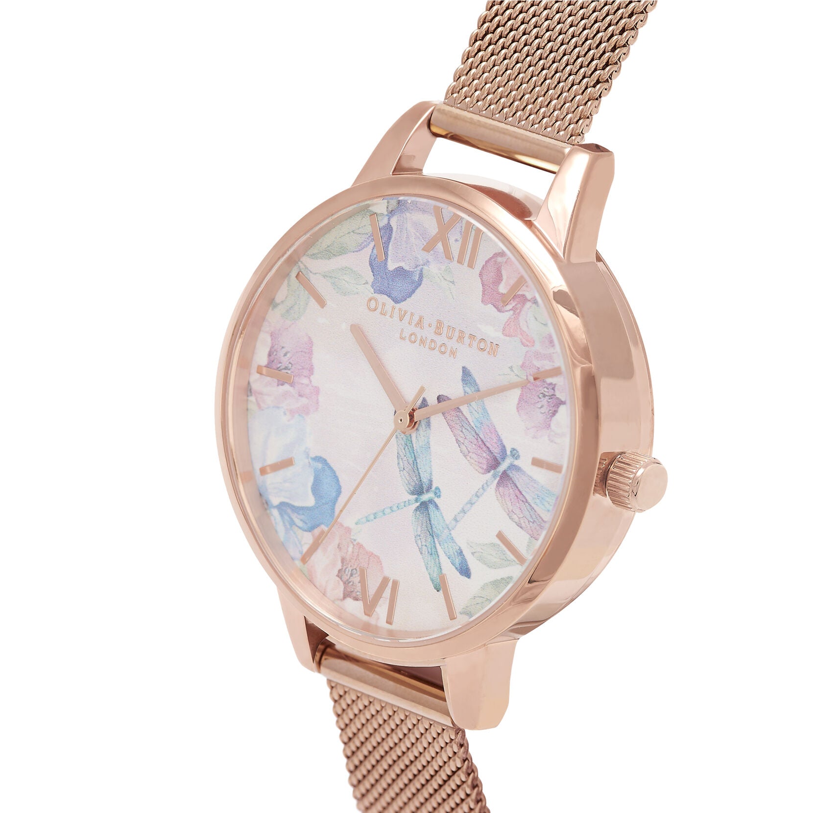 Dragonfly Thin Case Rose Gold Mesh Watch OB16PP83 Olivia Burton