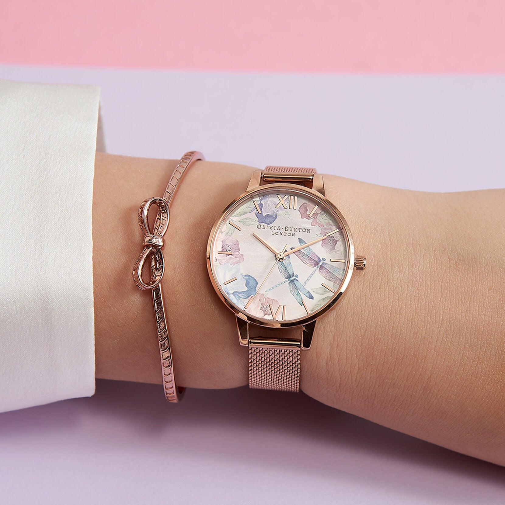 Dragonfly Thin Case Rose Gold Mesh Watch OB16PP83 Olivia Burton