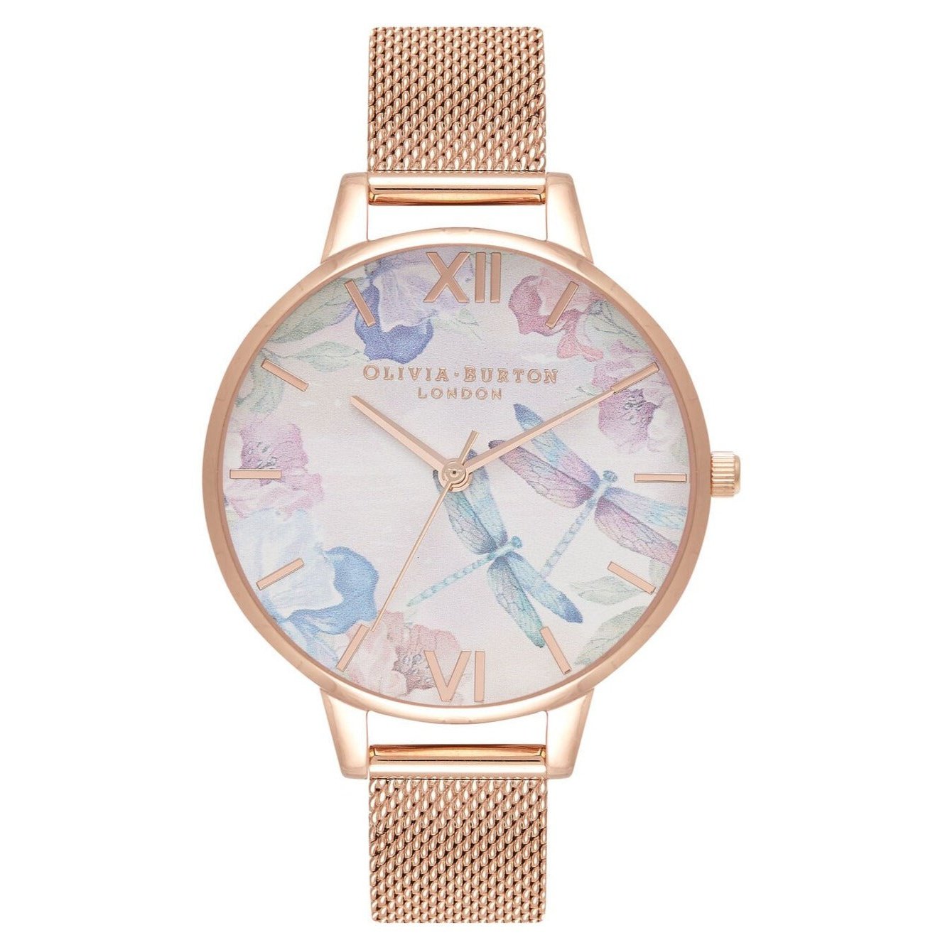 Dragonfly Thin Case Rose Gold Mesh Watch OB16PP83 Olivia Burton