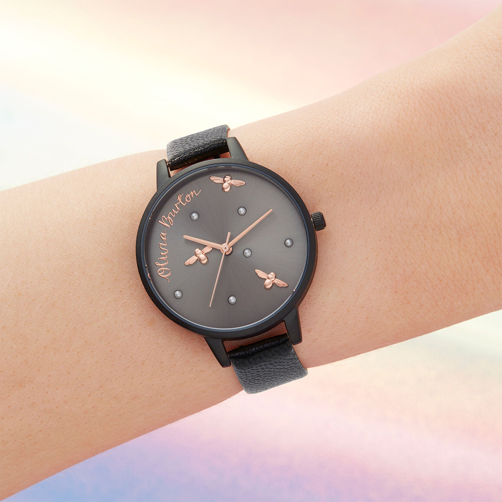 Pearly Queen Matte Black & Rose Gold OB16PQ02 Olivia Burton