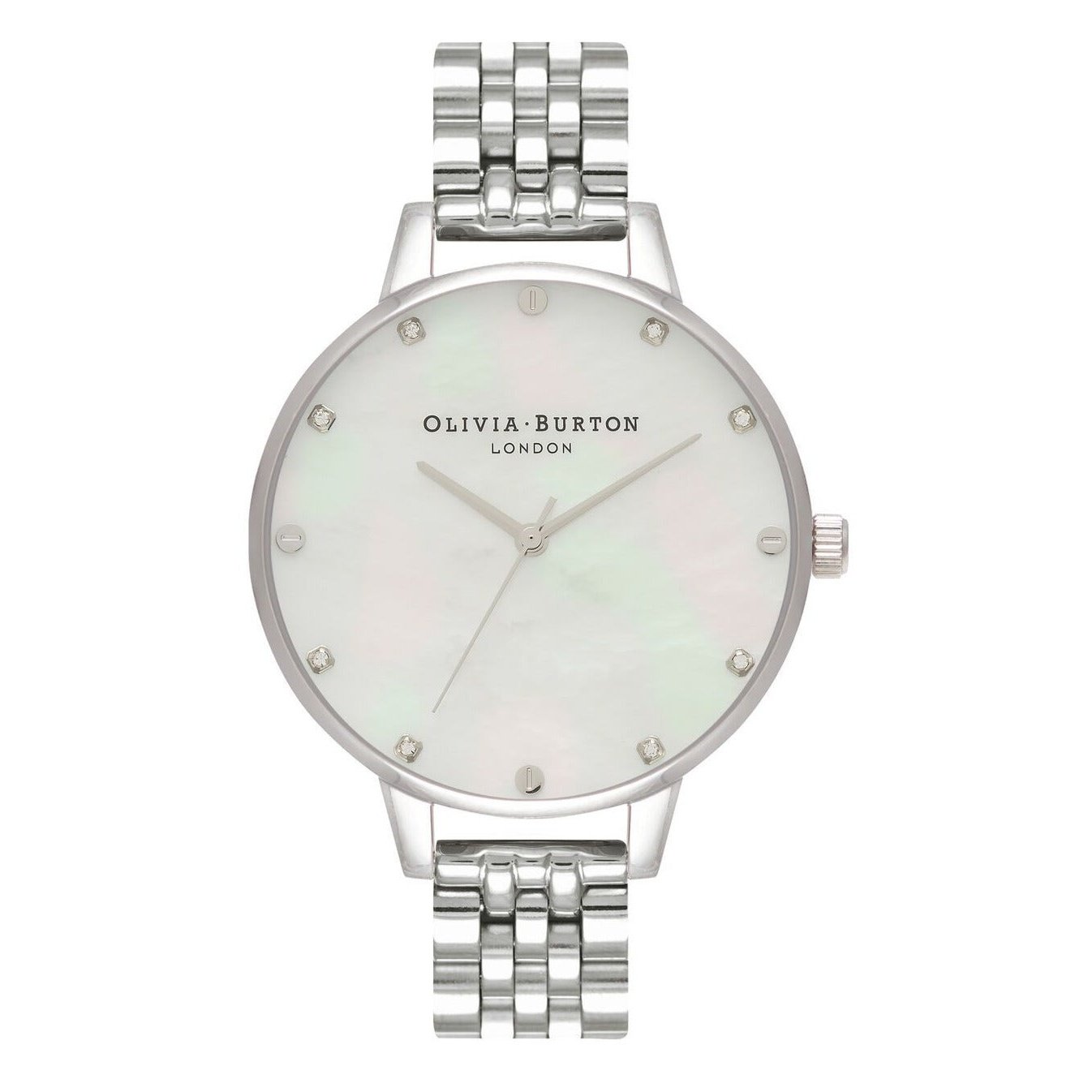 White Mother Of Pearl, Thin Case Silver Bracelet Watch OB16SE14 Olivia Burton