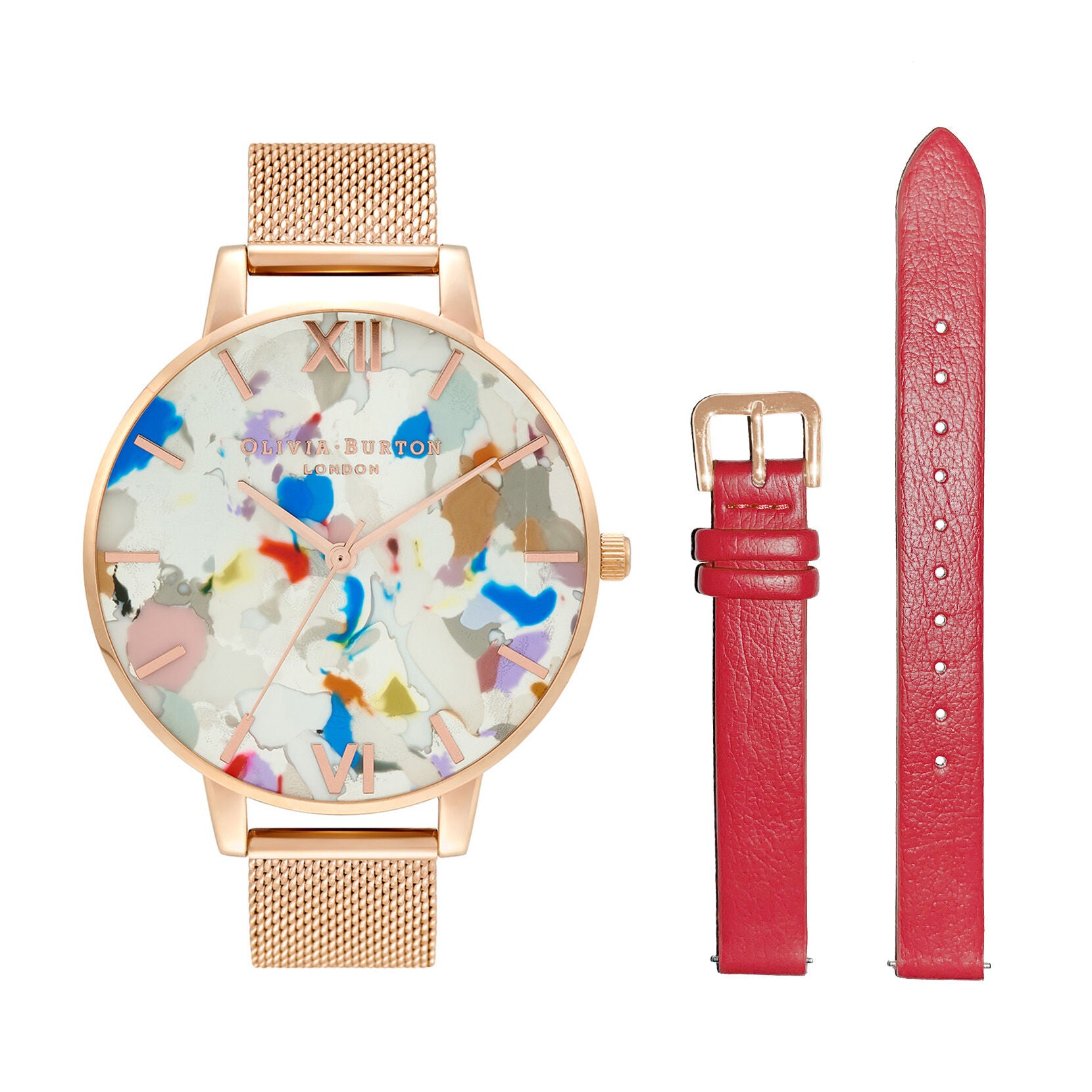 Pop Art 38mm Rose Gold & Red Eco Vegan Strap Gift Set OBGSET152 Olivia Burton