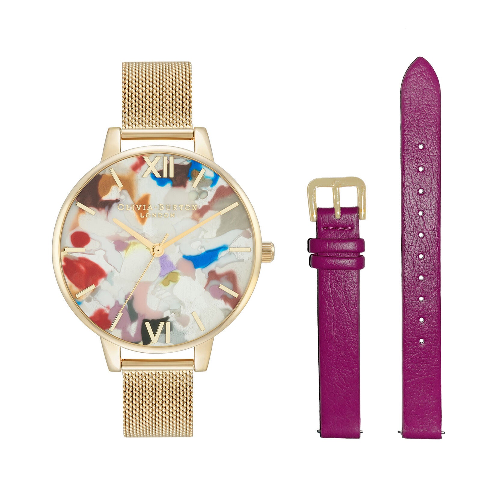 Pop Art 34mm Gold & Purple Eco Vegan Strap Gift Set OBGSET153 Olivia Burton