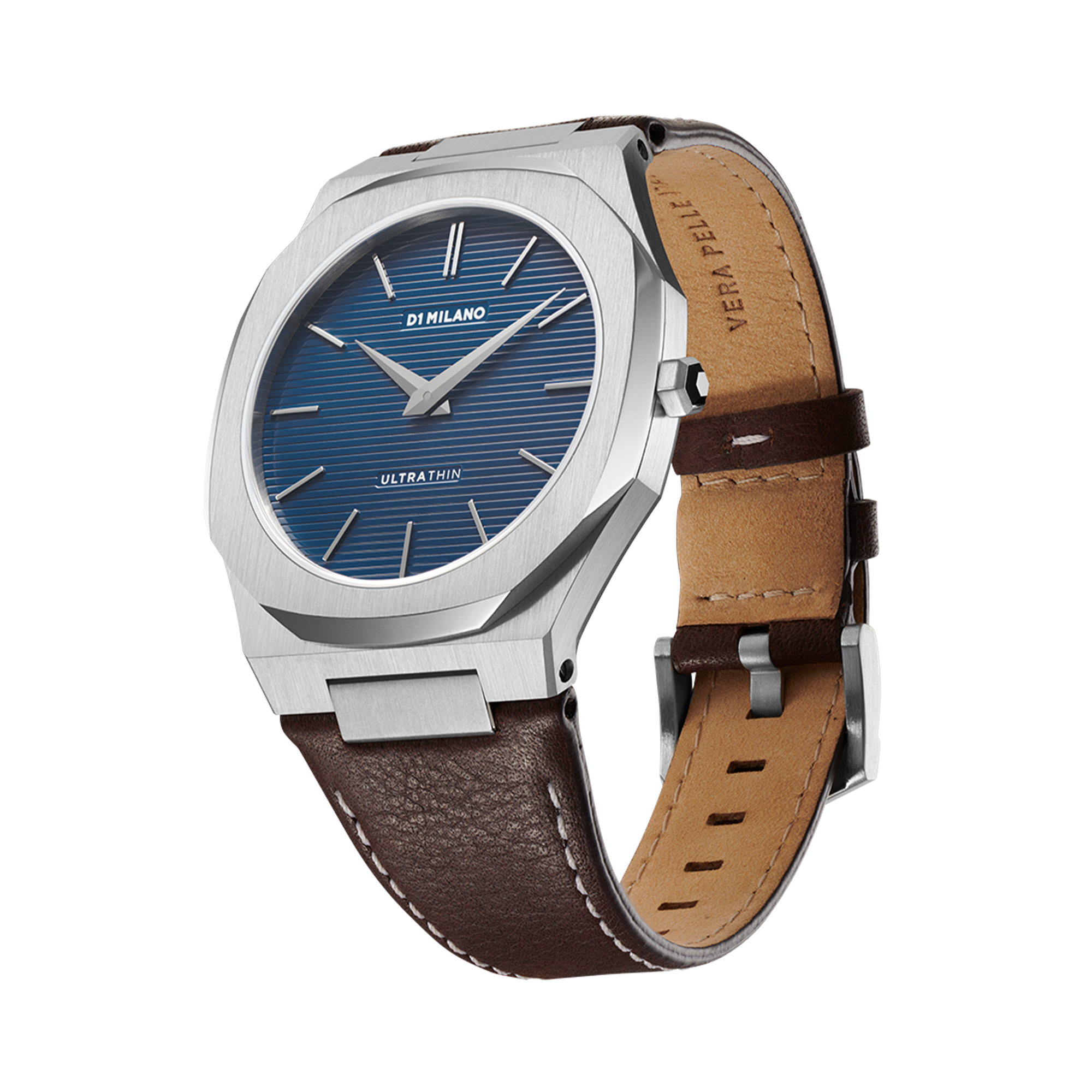 Men's Espresso Blue Ultra Thin Leather 40 mm D1-UTLJ09 D1 Milano