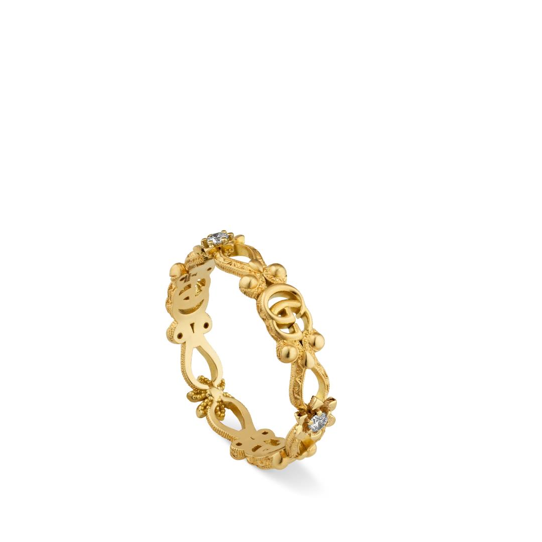 Gucci Flora 18Kt Double G Ring With Diamonds YBC629827001 Gucci Jewelry