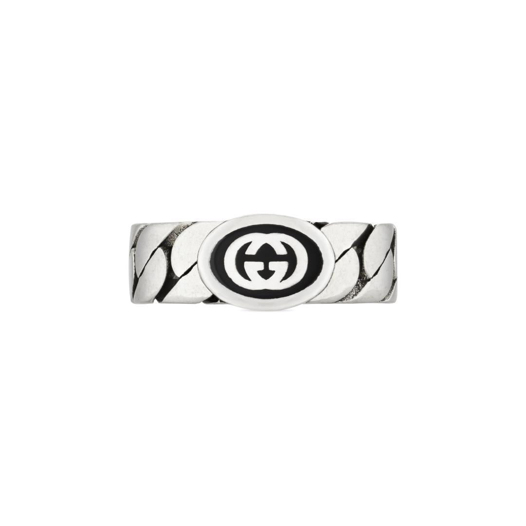 Ring In Sterling Silver And Black Enamel With Interlocking G Detail_Large YBC678656001 Gucci Jewelry