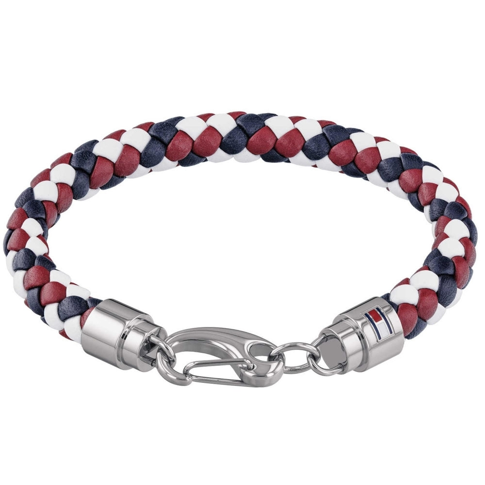 Stainless Steel Red White And Blue Braided Leather Bracelet 2790046 Tommy Hilfiger Jewelry