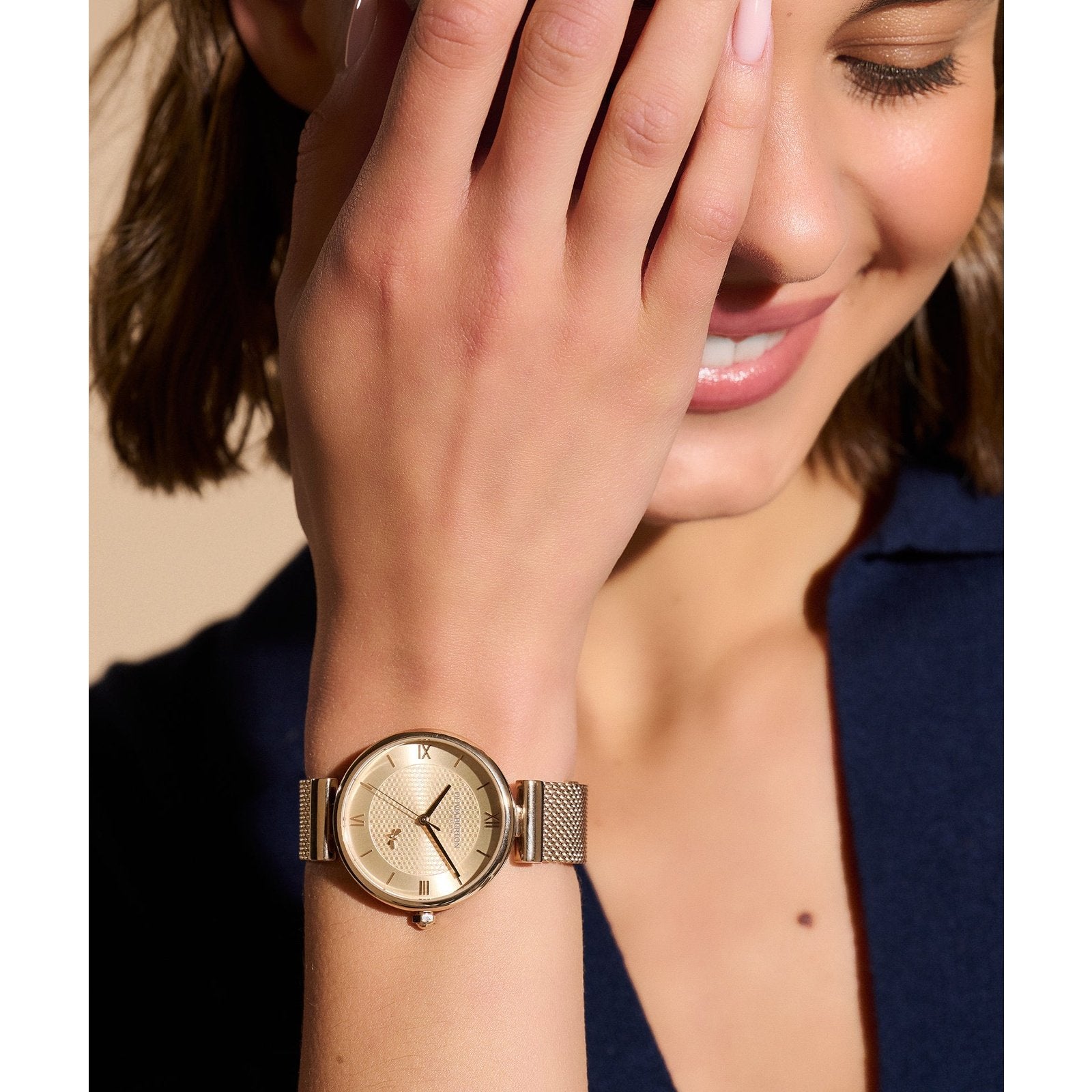Ladies 36mm Minima Bee T-Bar Carnation Gold Mesh Watch (24000097)