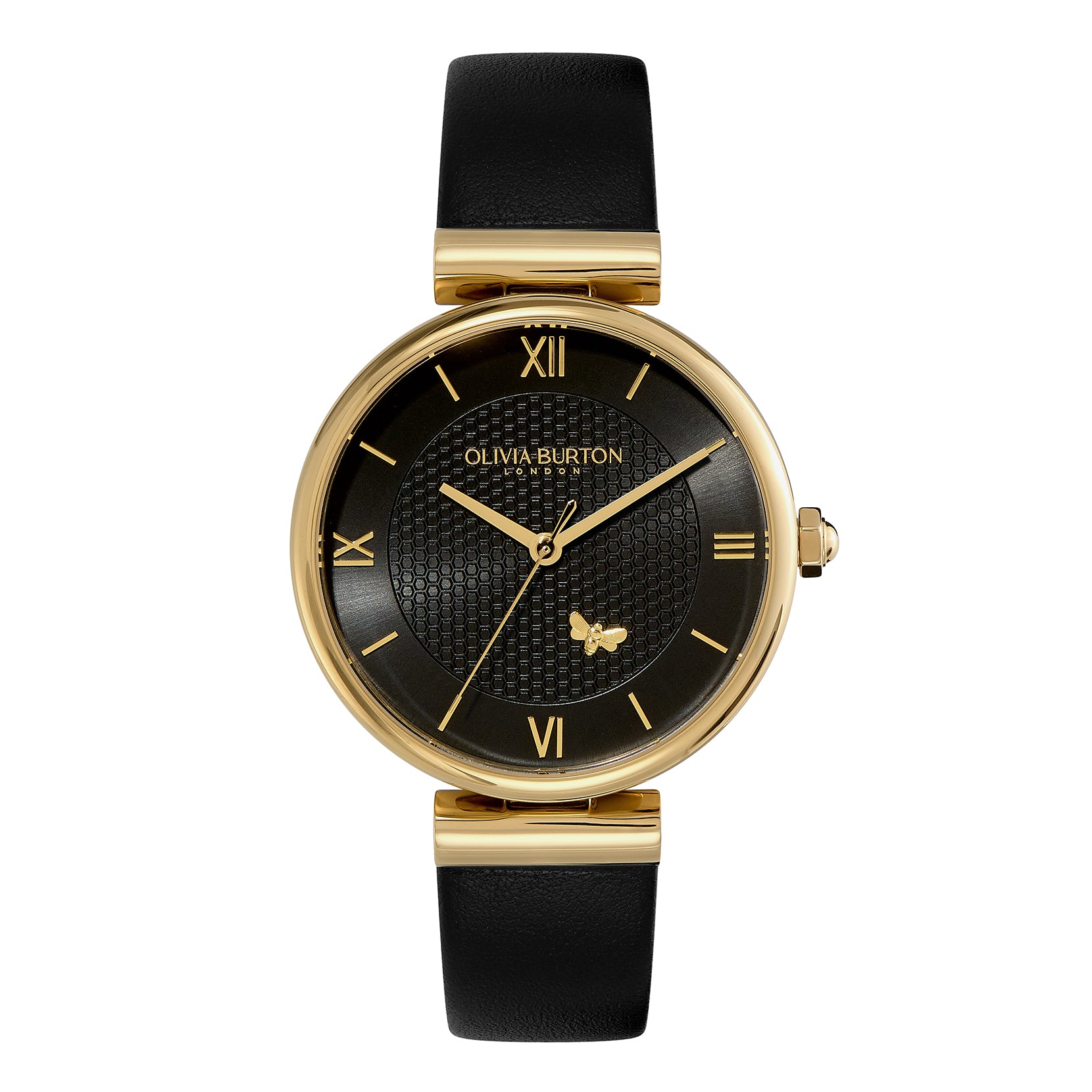 Ladies 36mm Minima Bee T-Bar Gold & Black Leather Strap Watch (24000099)