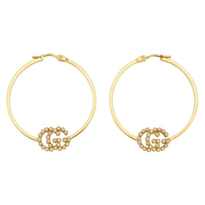 Gucci G Running 18K Yellow Gold & Diamond Hoop Earrings YBD581995001 Gucci Jewelry