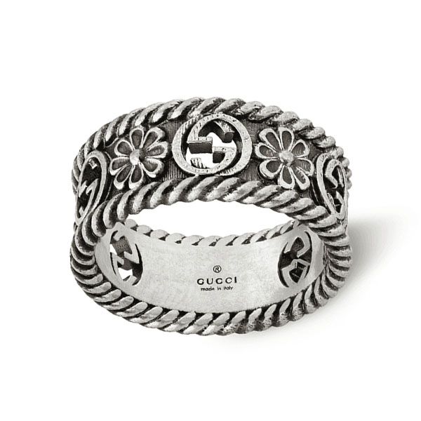 Gucci Interlocking G Sterling Silver Flower Ring YBC577263001 Gucci Jewelry