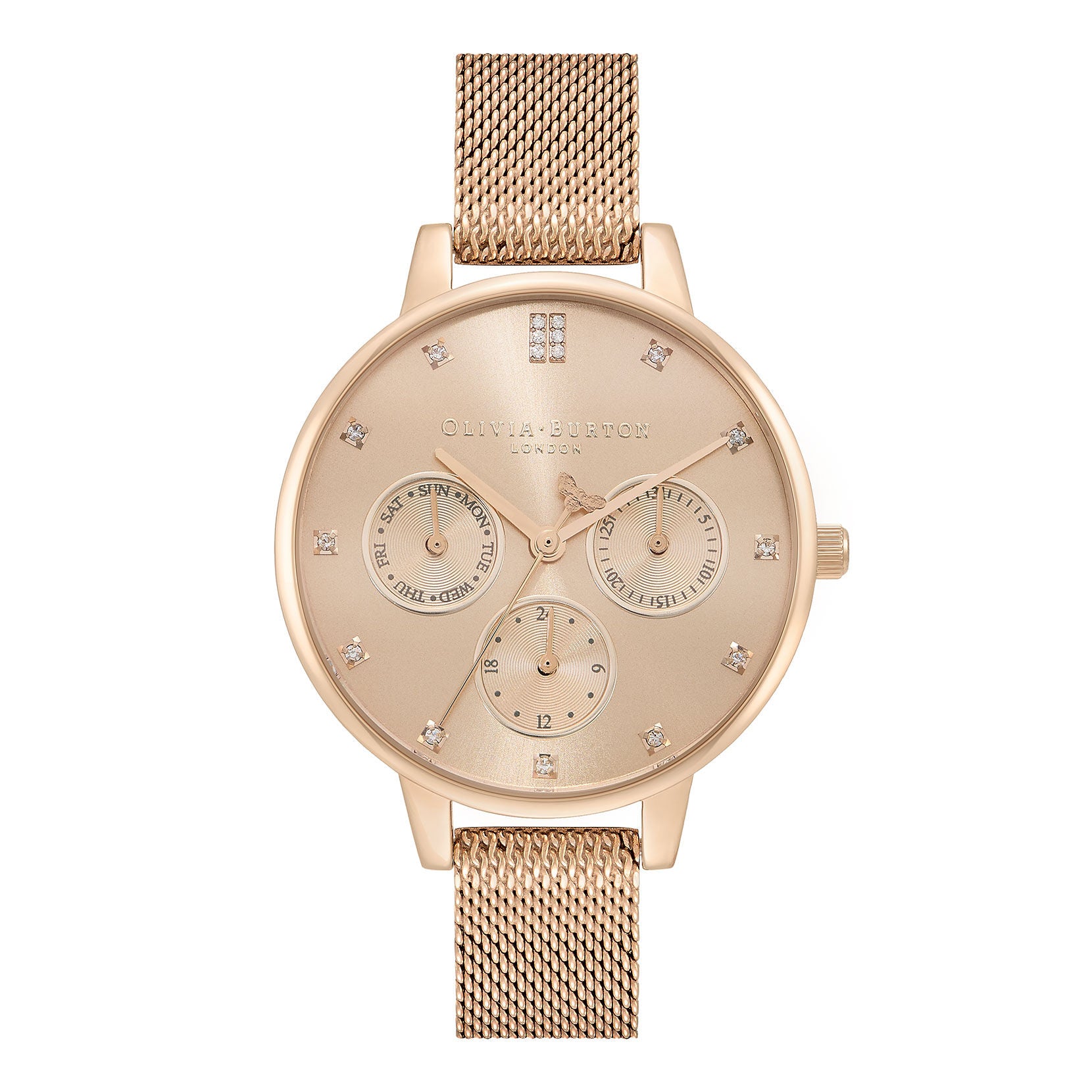 Multifunction 34mm Carnation Gold Mesh Watch 24000008 Stainless Steel Rose Gold Rose Gold