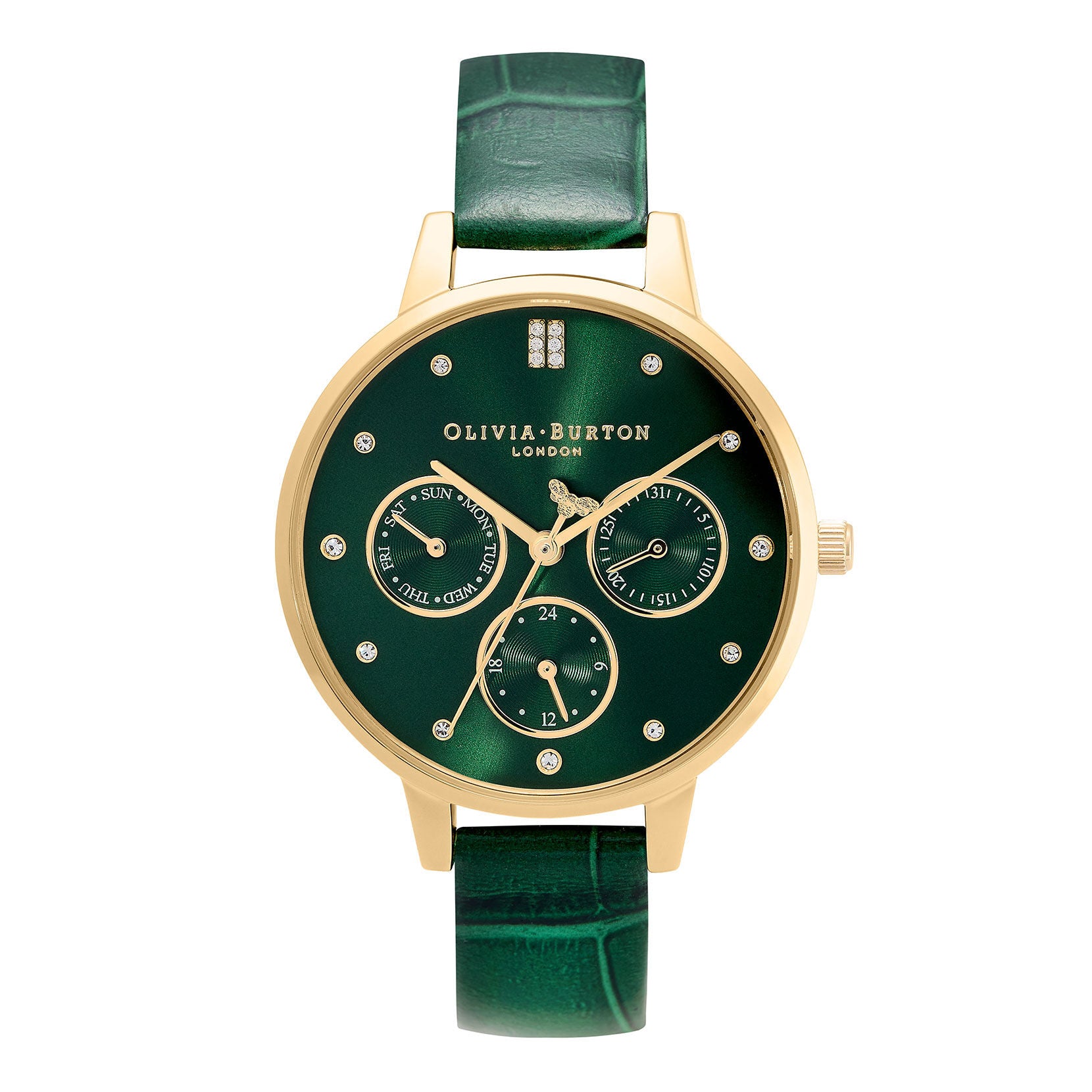 Multifunction 34mm Forest Green Leather Strap Watch 24000010 Olivia Burton