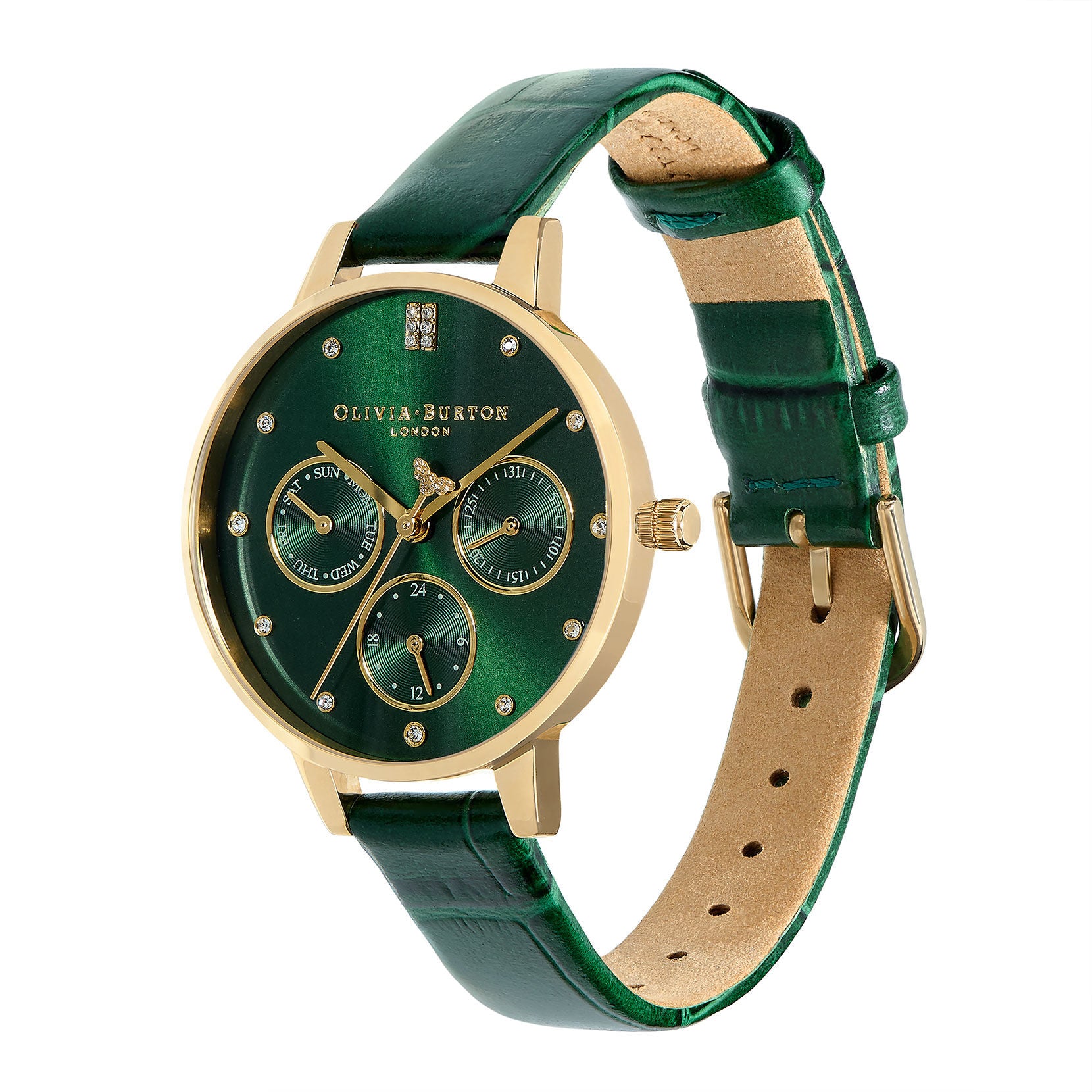 Multifunction 34mm Forest Green Leather Strap Watch 24000010 Olivia Burton