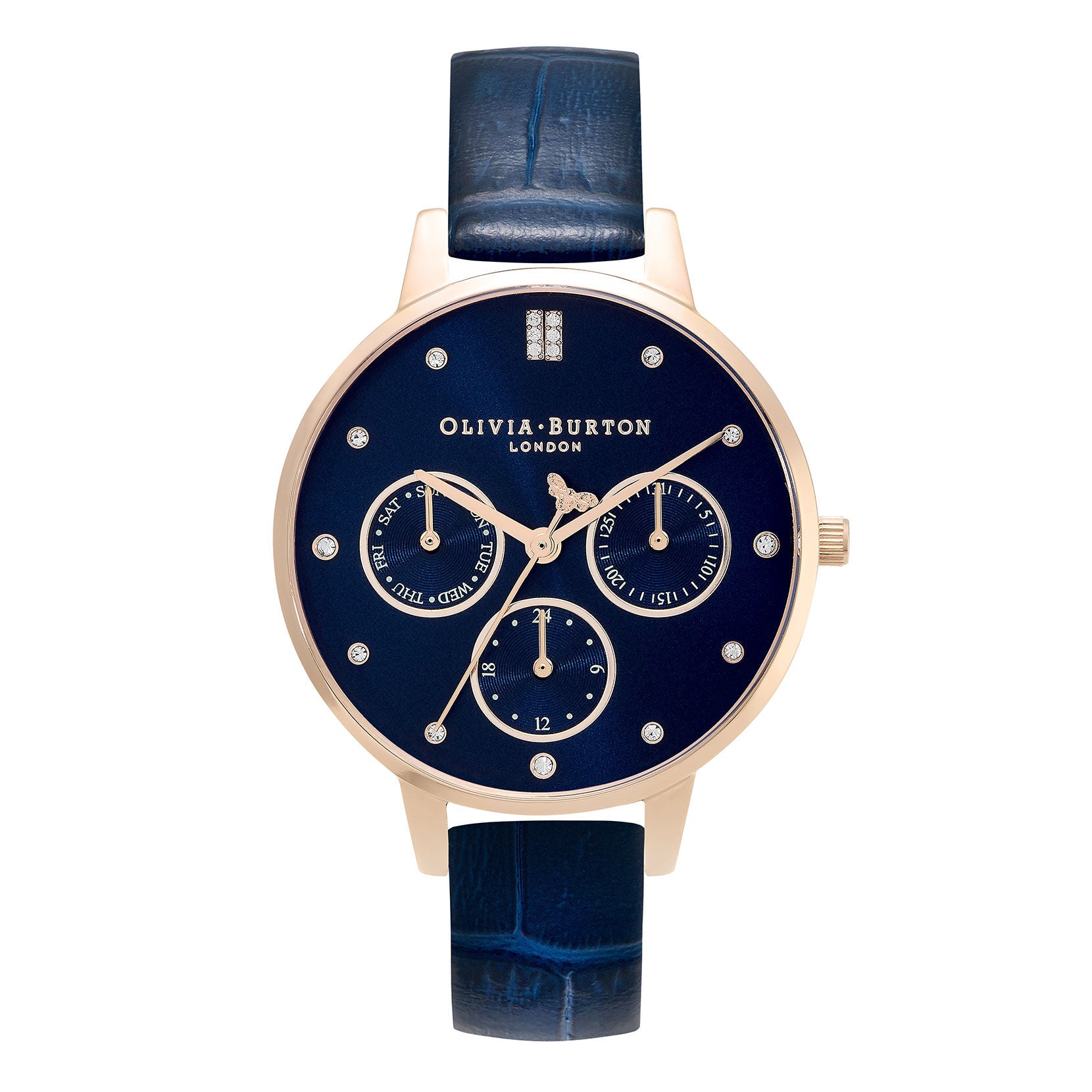 Multifunction 34mm Dark Blue Leather Strap Watch 24000011 Olivia Burton