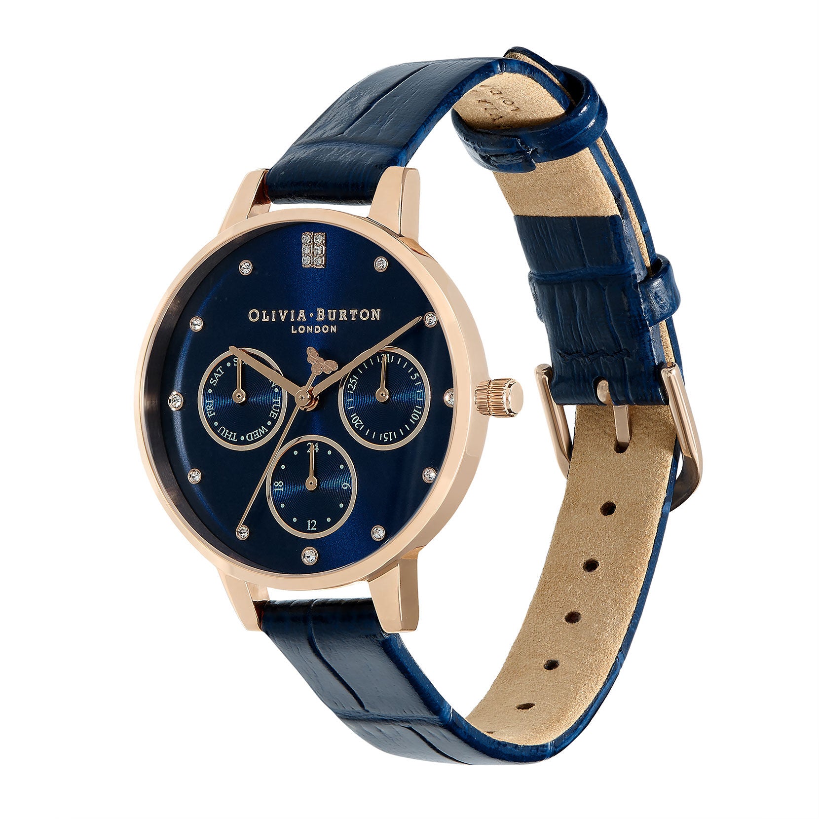 Multifunction 34mm Dark Blue Leather Strap Watch 24000011 Olivia Burton