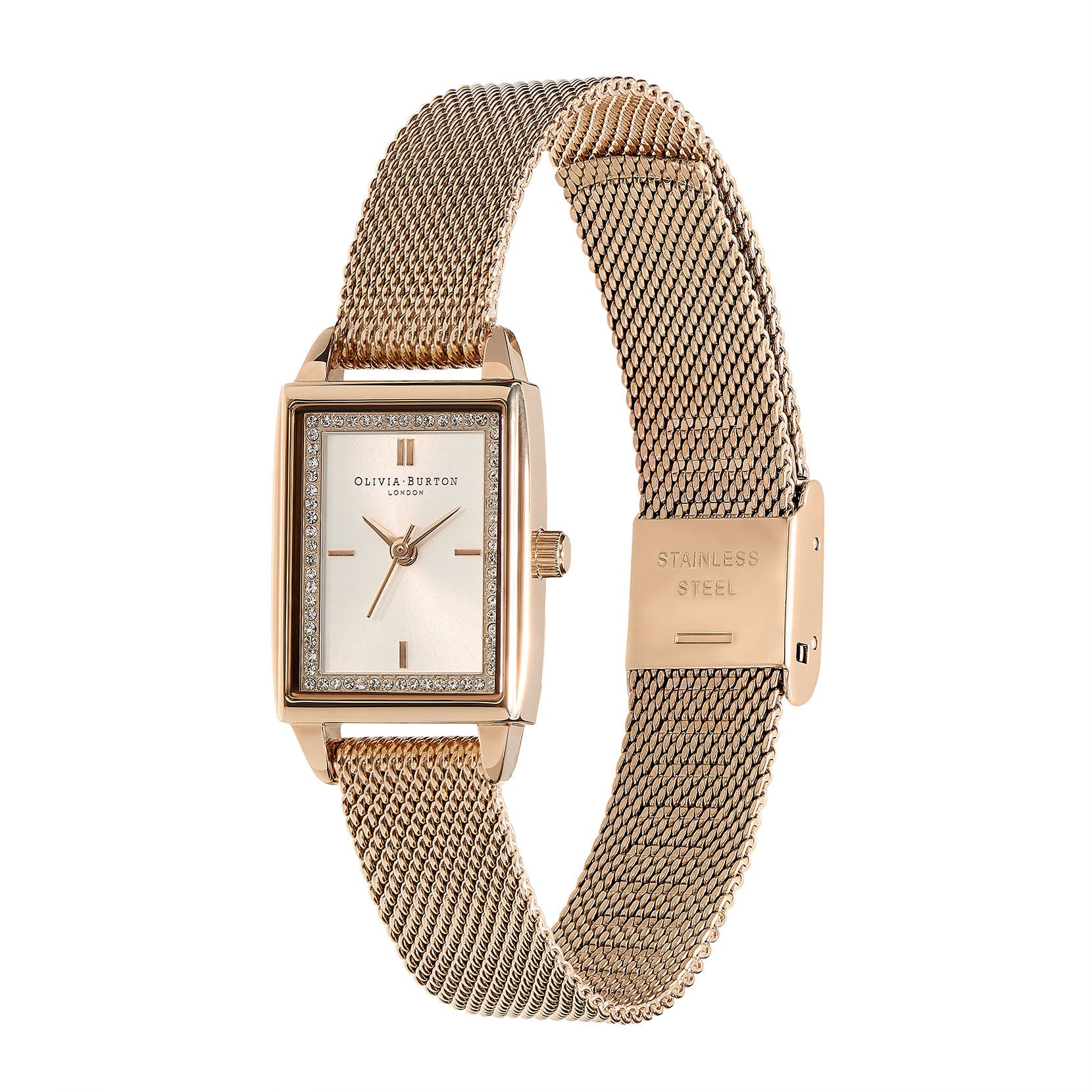 Townhouse Rectangle Carnation Gold Mesh Watch 24000015 Olivia Burton