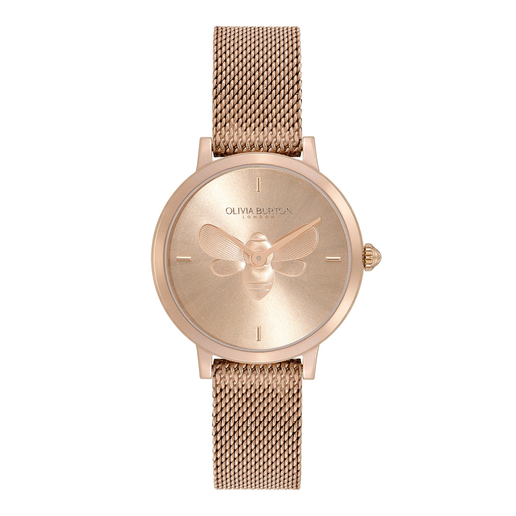 Bee Ultra Slim Carnation Gold Mesh Watch 24000020 Olivia Burton