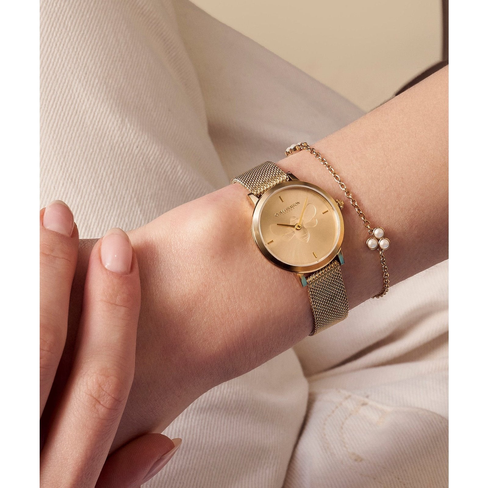 Bee Ultra Slim Gold Mesh Watch 24000022 Olivia Burton