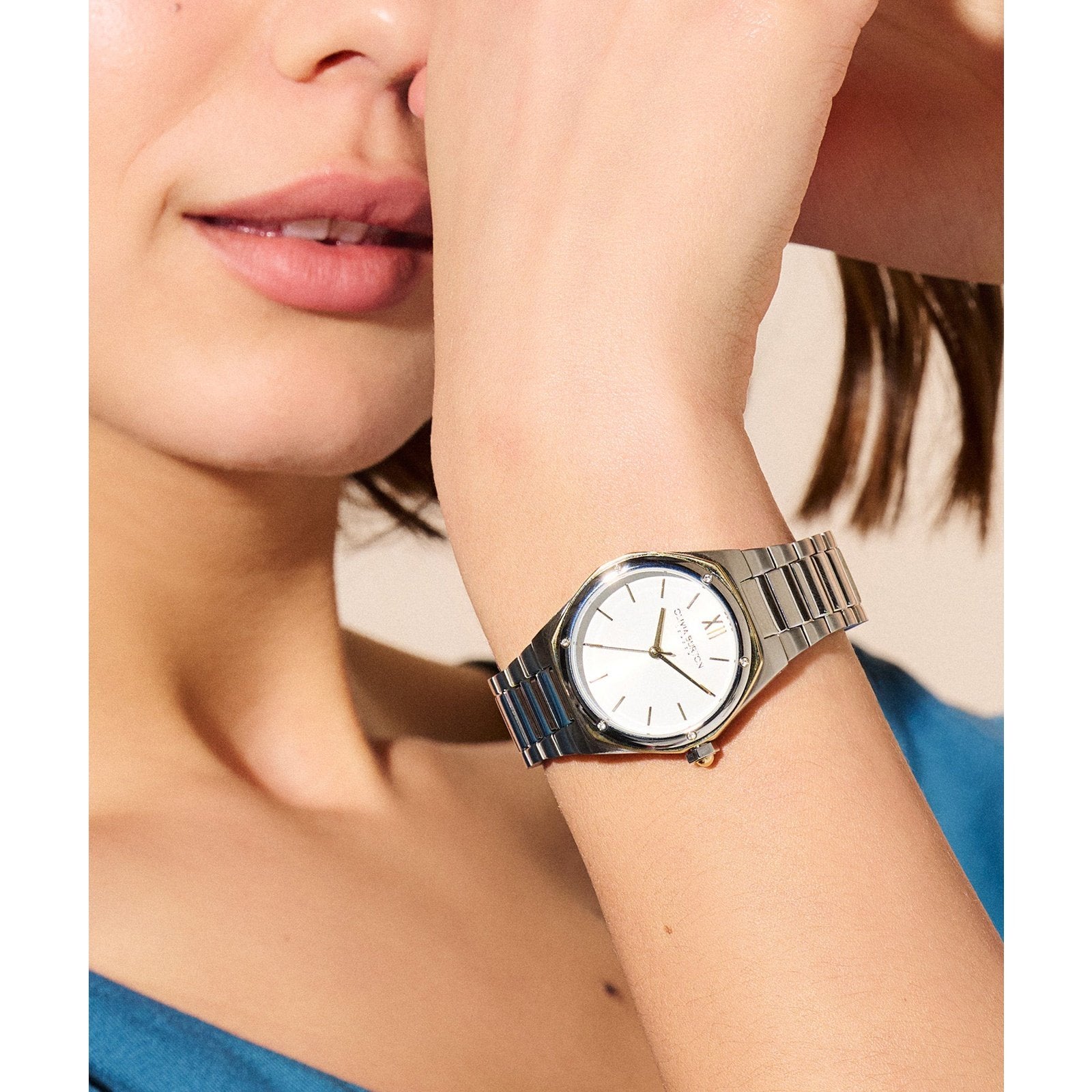 Hexa White Gold and Silver Bracelet Watch 24000031 Olivia Burton