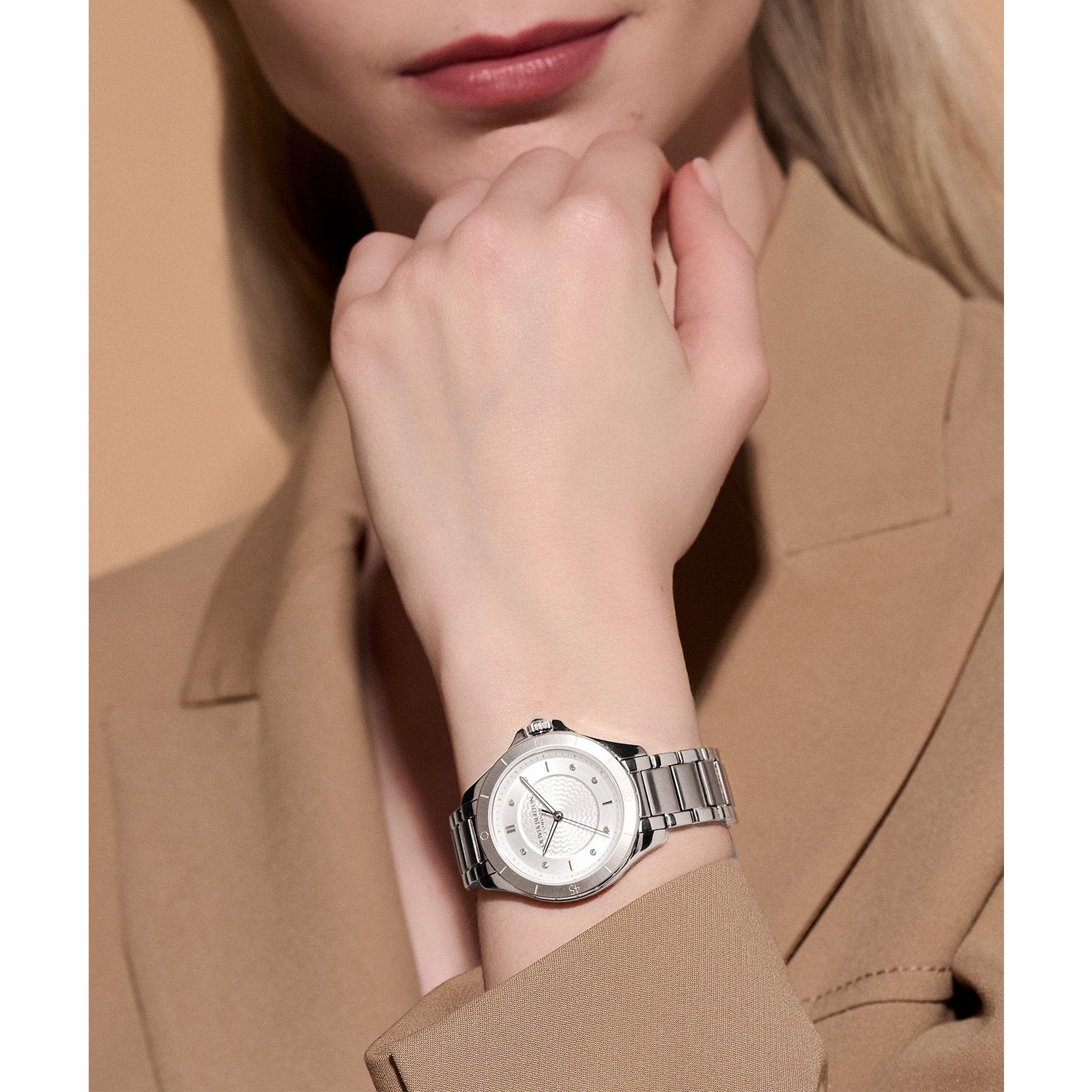 Guilloche Metallic White & Silver Bracelet Watch 24000039 Olivia Burton