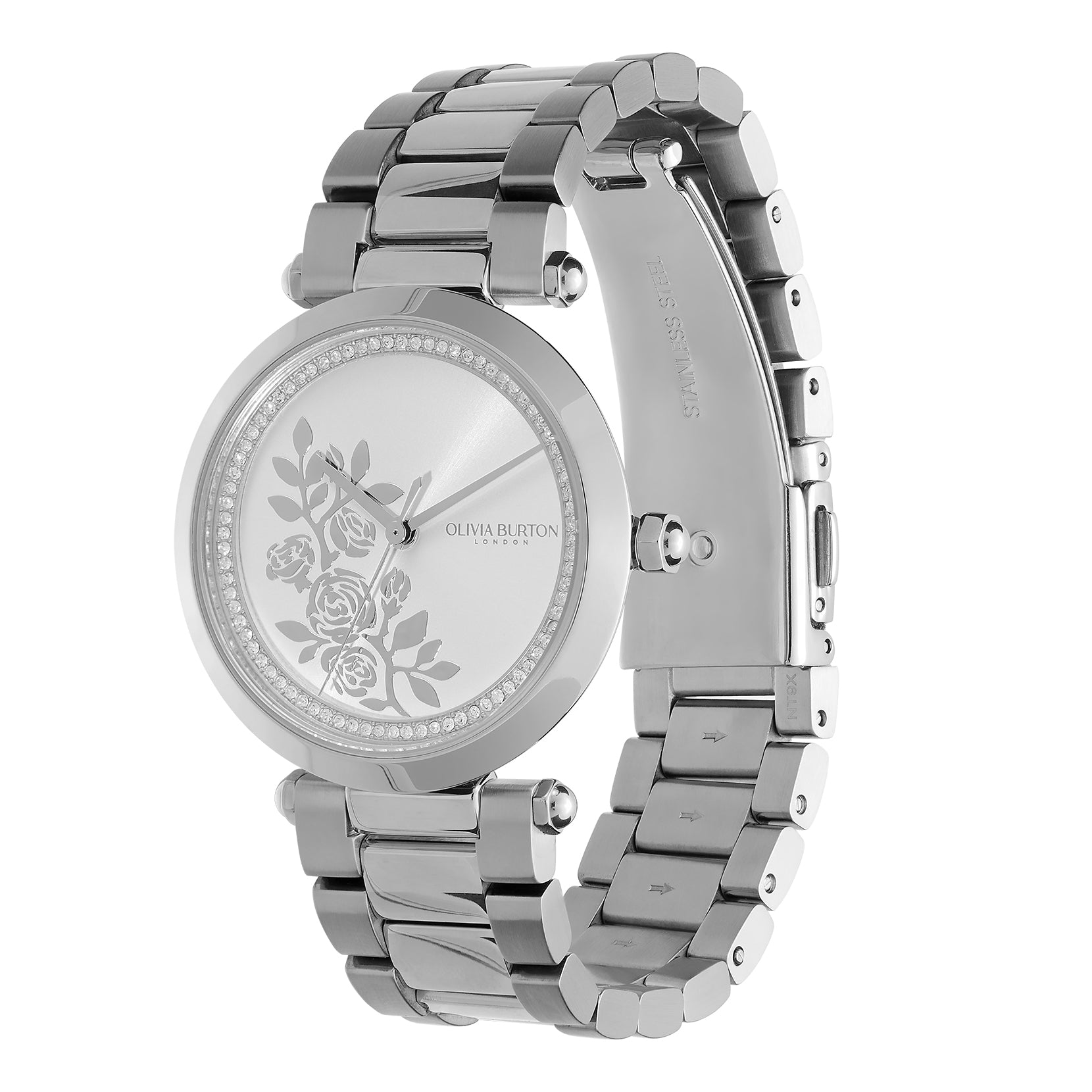 Floral T-Bar White & Silver Bracelet Watch 24000042 Olivia Burton