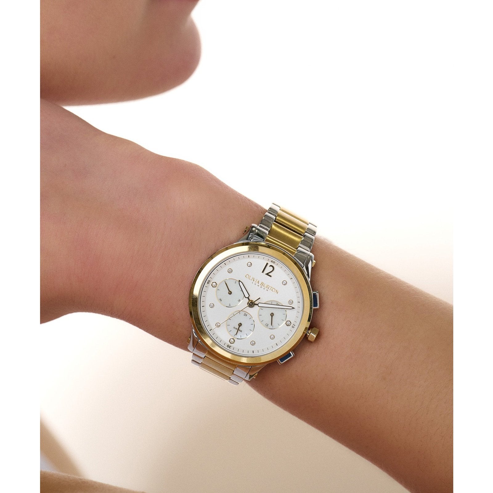 Multi-Function Metallic White & Two Tone Bracelet Watch 24000053 Olivia Burton