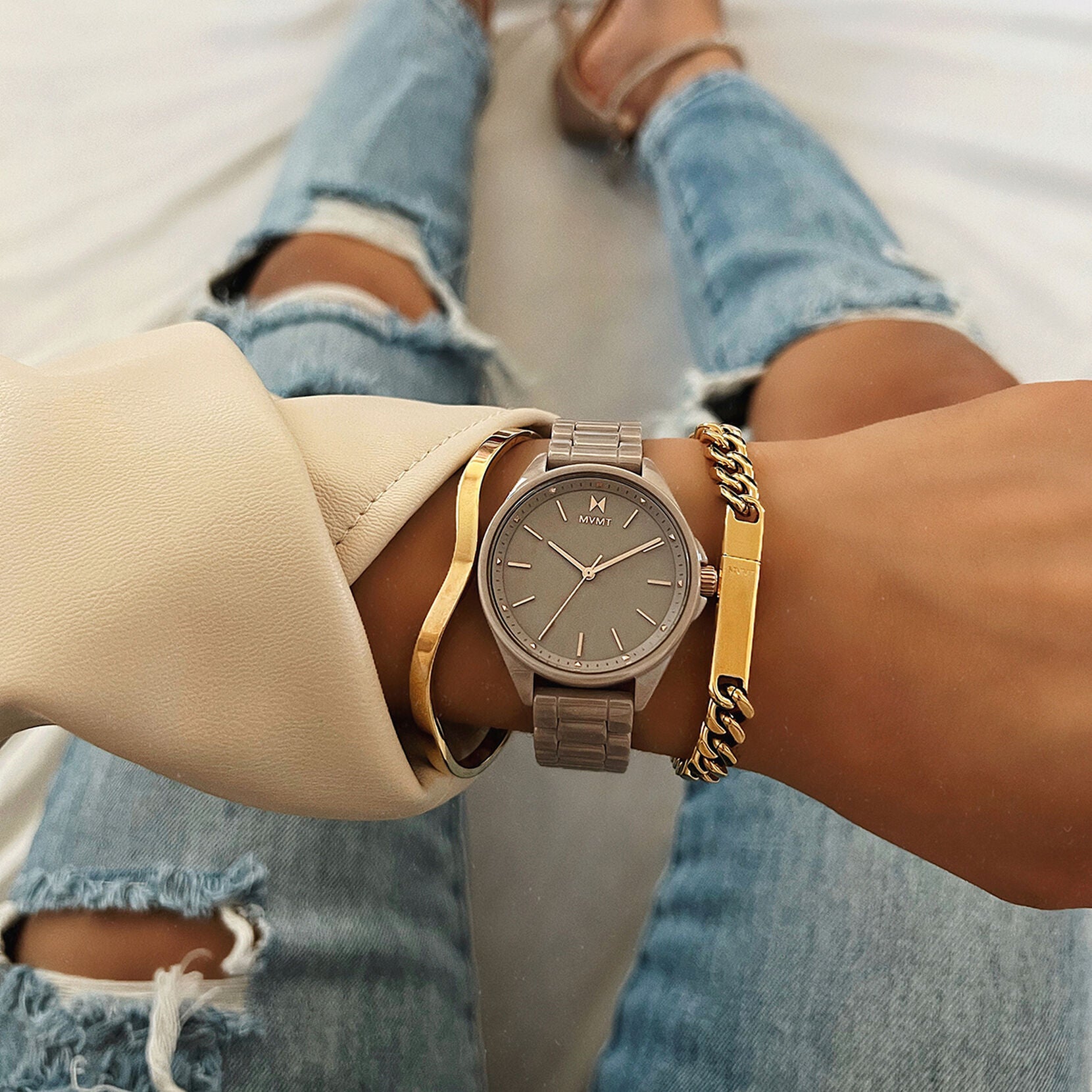 Ladies Cashmere Taupe Ceramic Coronada Watch 28000201-D MVMT