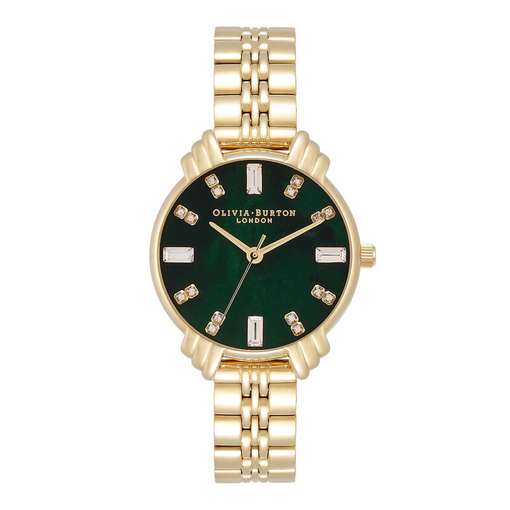 Art Deco Midi Dial Emerald Green & Gold Bracelet Watch OB16DC02 Olivia Burton