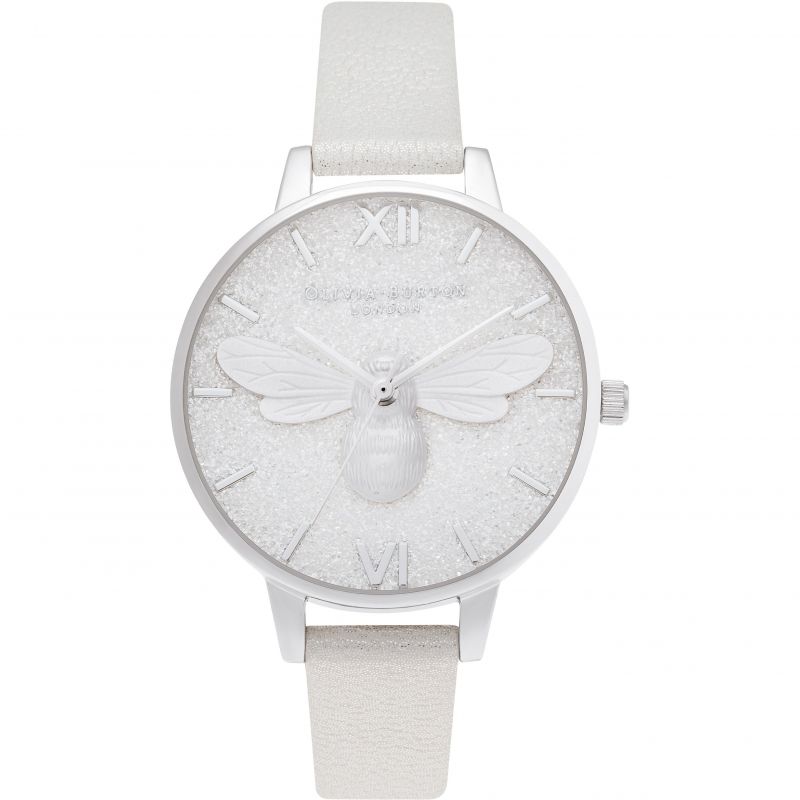 Glitter Demi Dial Pearl Bee Shimmer Pearl & Silver Watch OB16FB20 Olivia Burton