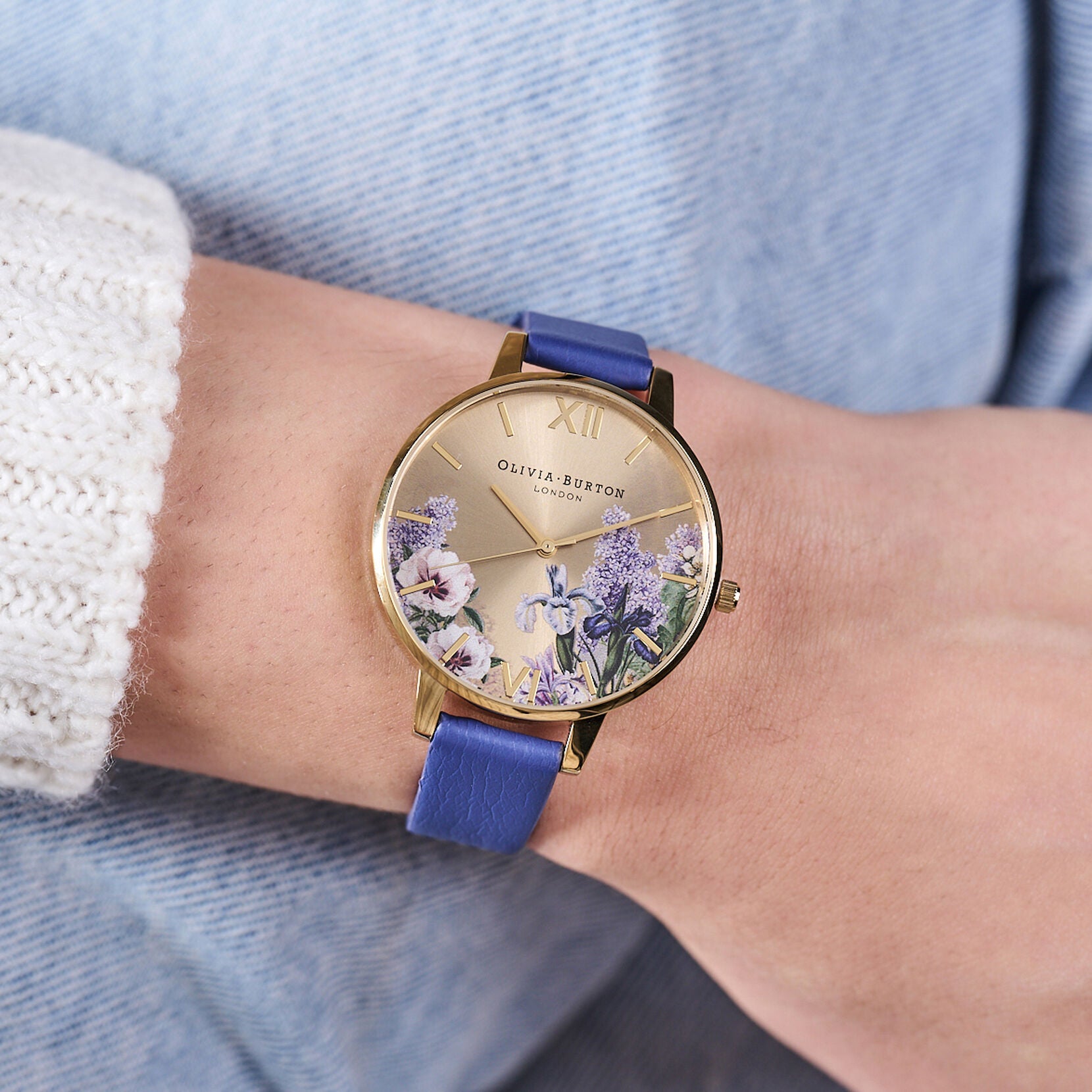 Secret Garden Big Dial Navy & Gold Eco Vegan Watch OB16FS108 Olivia Burton